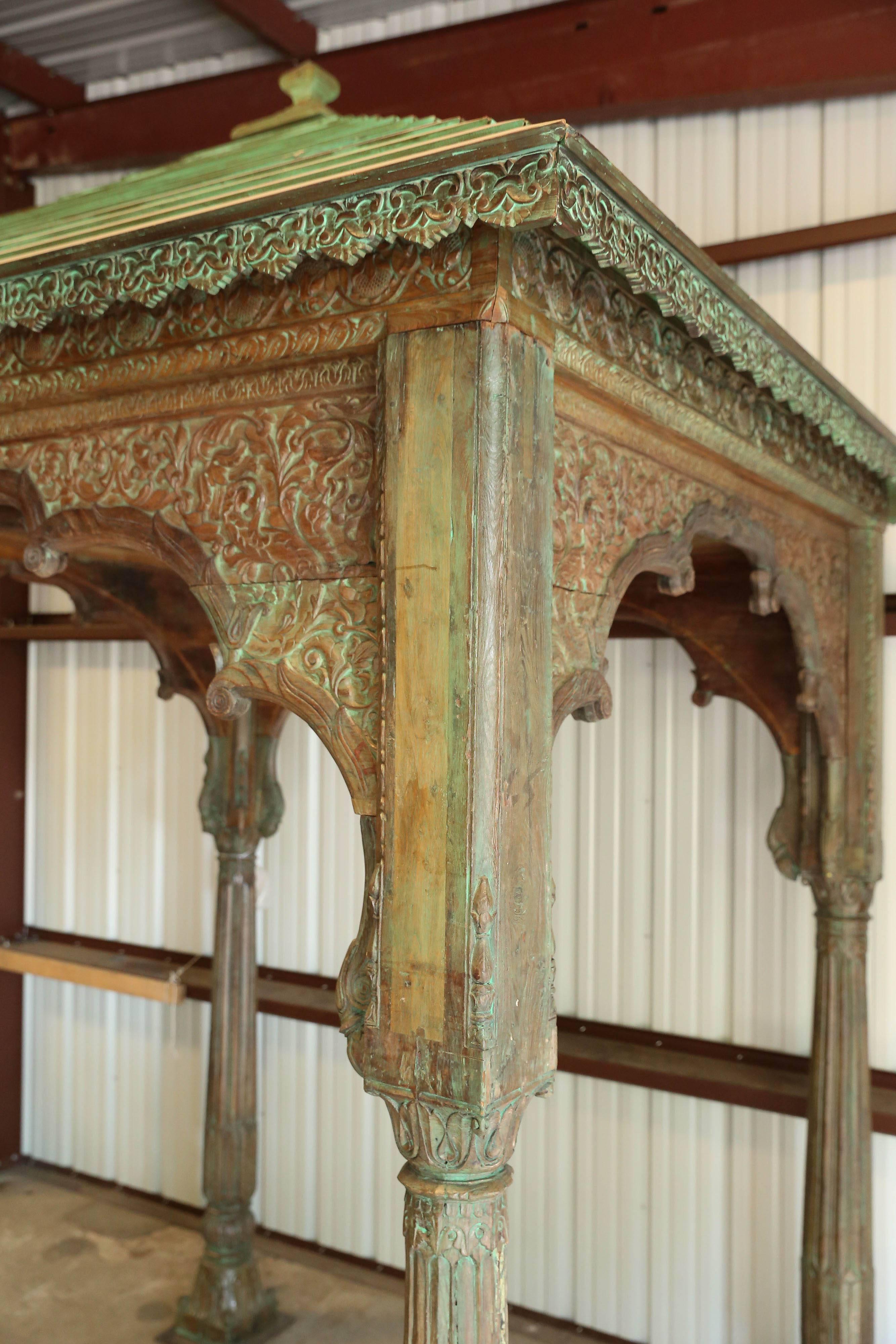 Asian Decorative Solid Teak Wood Late 19th Century Gazebo from a Hindu Temple For Sale
