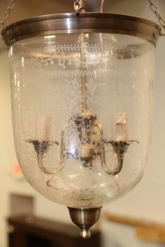 Mouth Blown Hand Etched Crystal Glass Bell Jar Lantern with Smoke Deflector