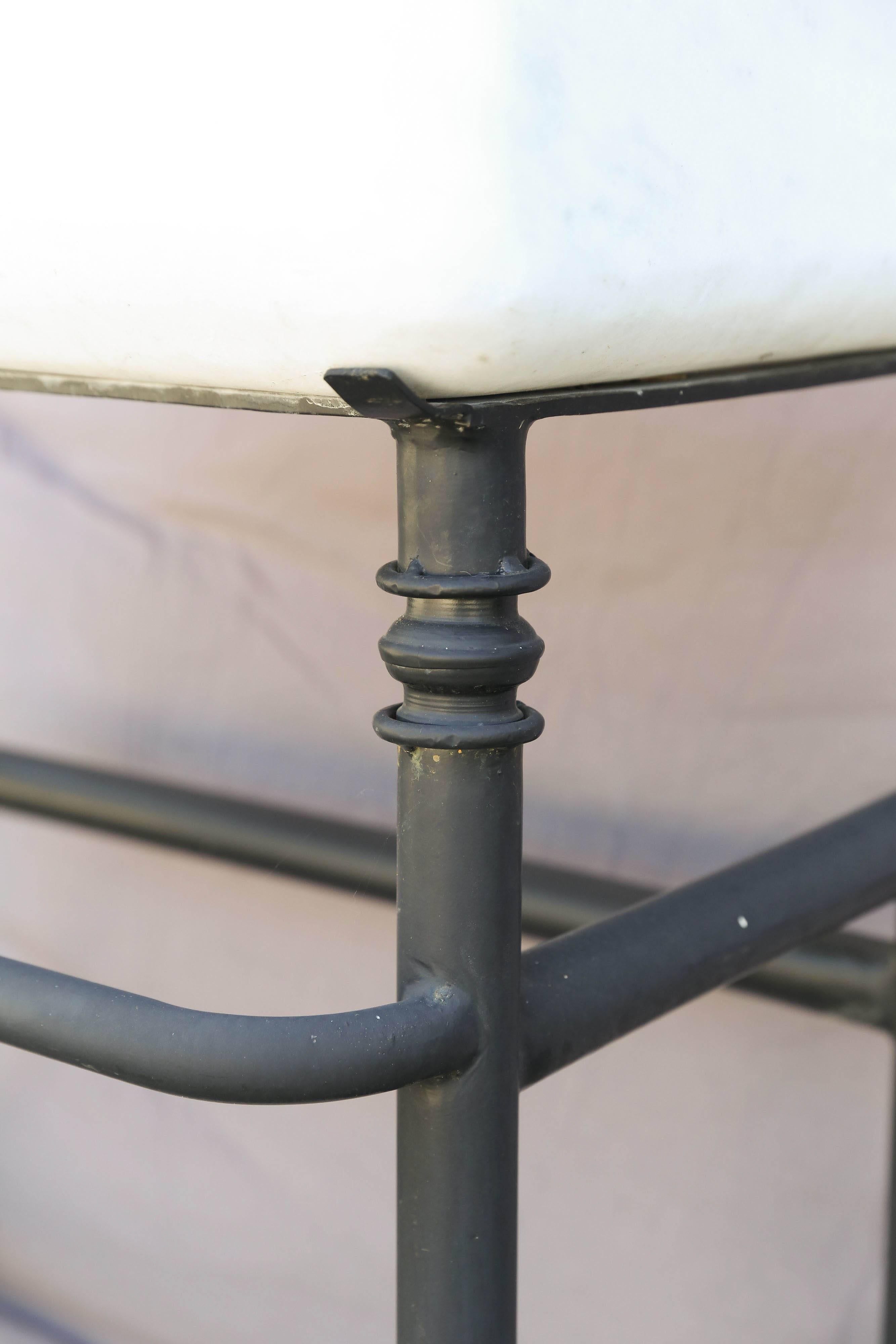 British Colonial Midcentury Hand-Carved Marble Sink on Hand-Forged Iron Stand