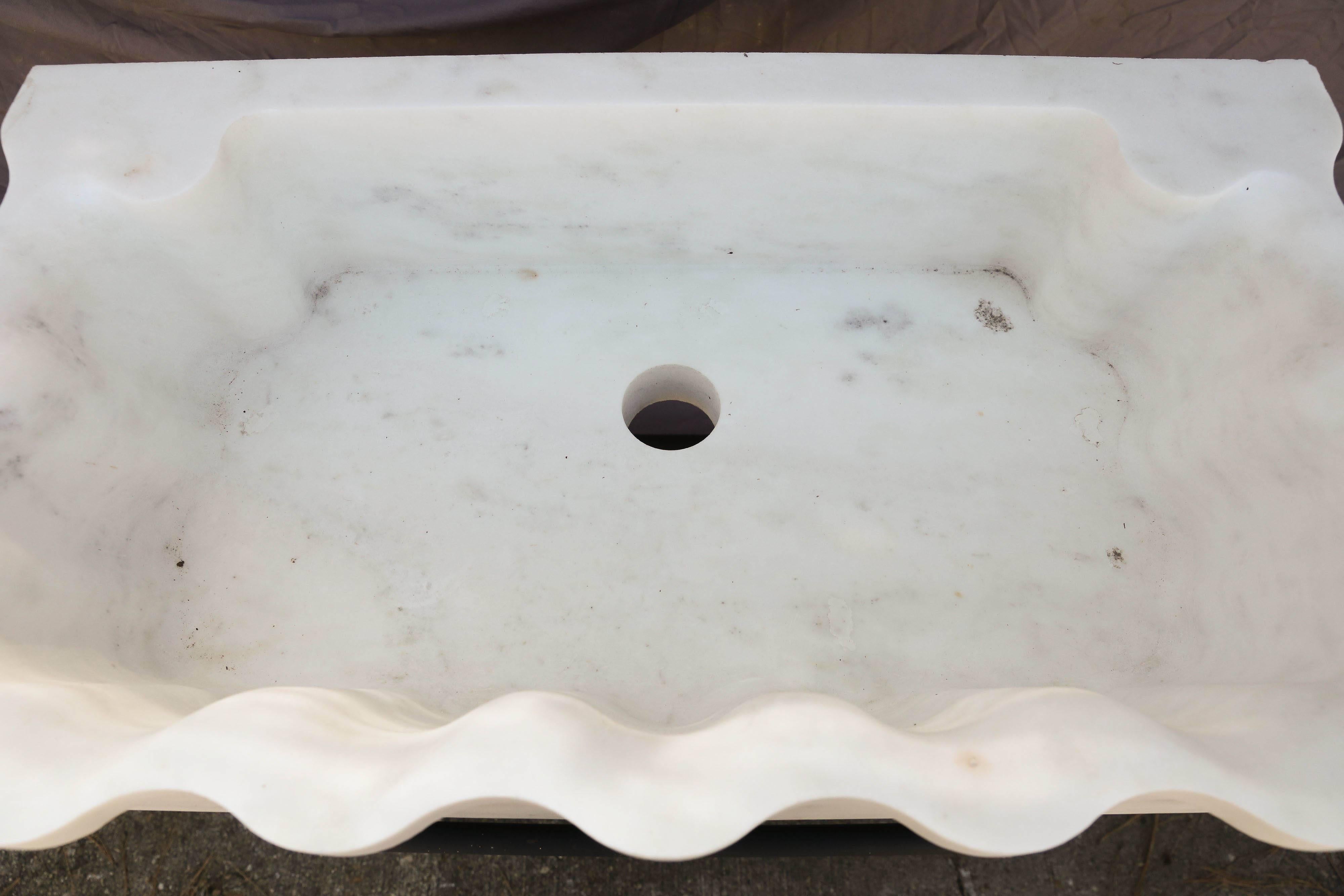 Midcentury Hand-Carved Marble Sink on Hand-Forged Iron Stand In Excellent Condition In Houston, TX