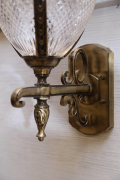 Pair of Hand-Cut Crystal Glass Wall Sconces with Cast Brass Trims