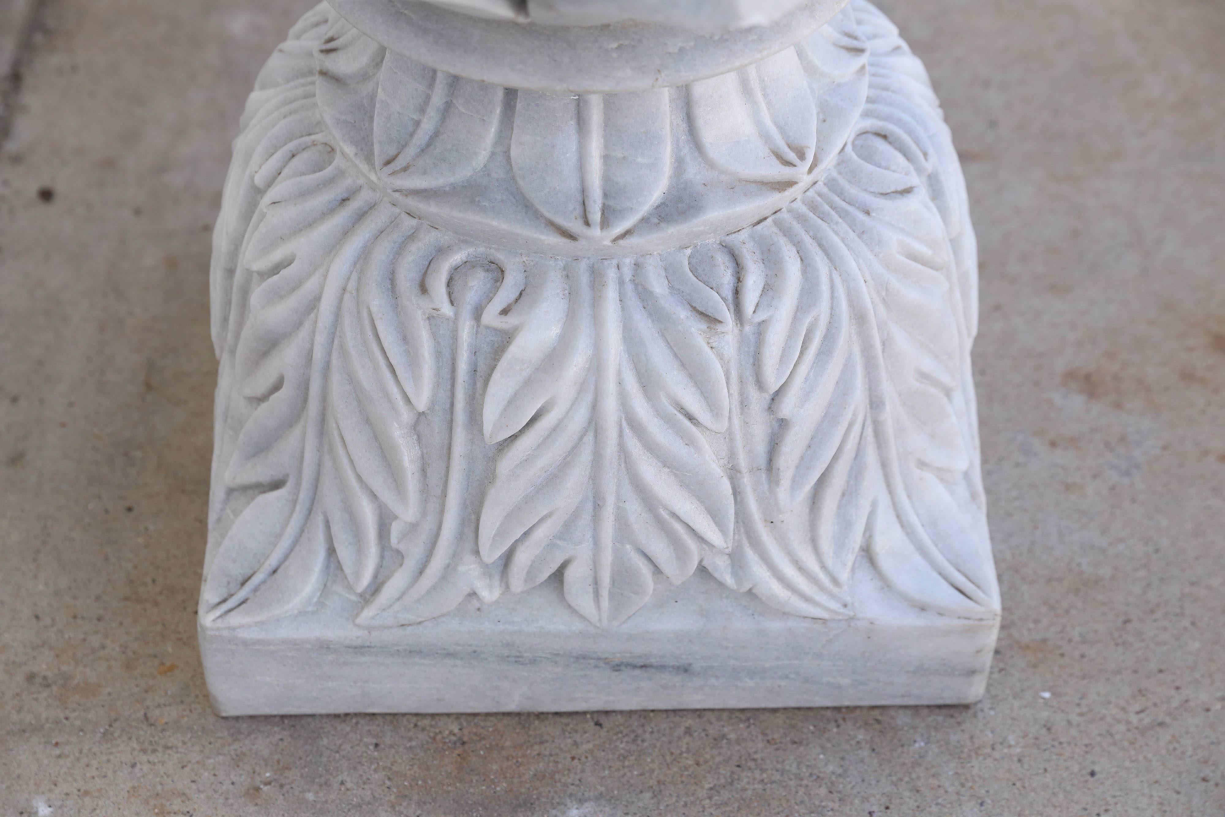 Pair of Hand-Carved Midcentury Two-Part Pure Marble Garden Vases For Sale 3