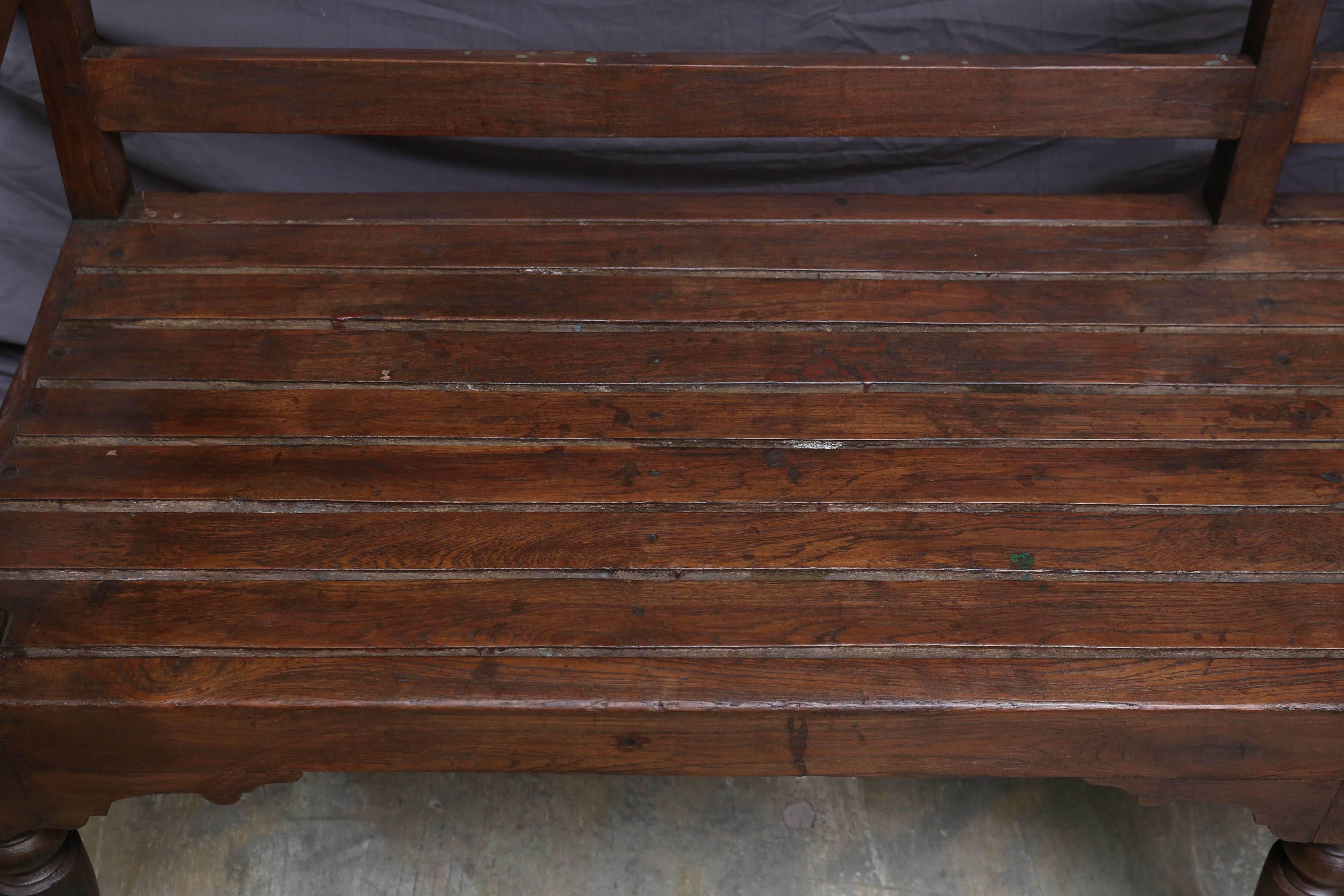 British Colonial Late 19th Century Solid Teak Wood Bench from a Colonial Tea Plantation