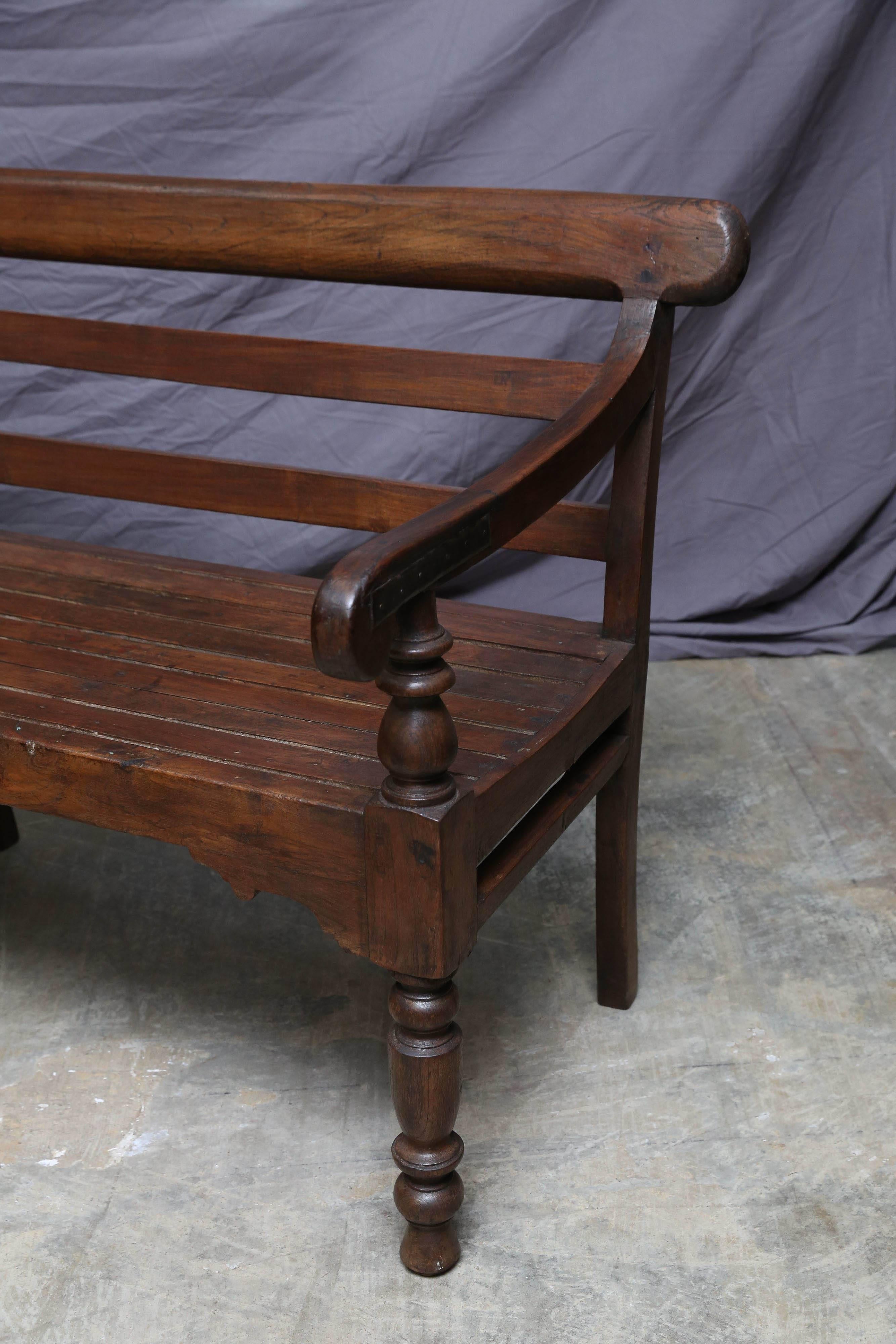 Indian Late 19th Century Solid Teak Wood Bench from a Colonial Tea Plantation