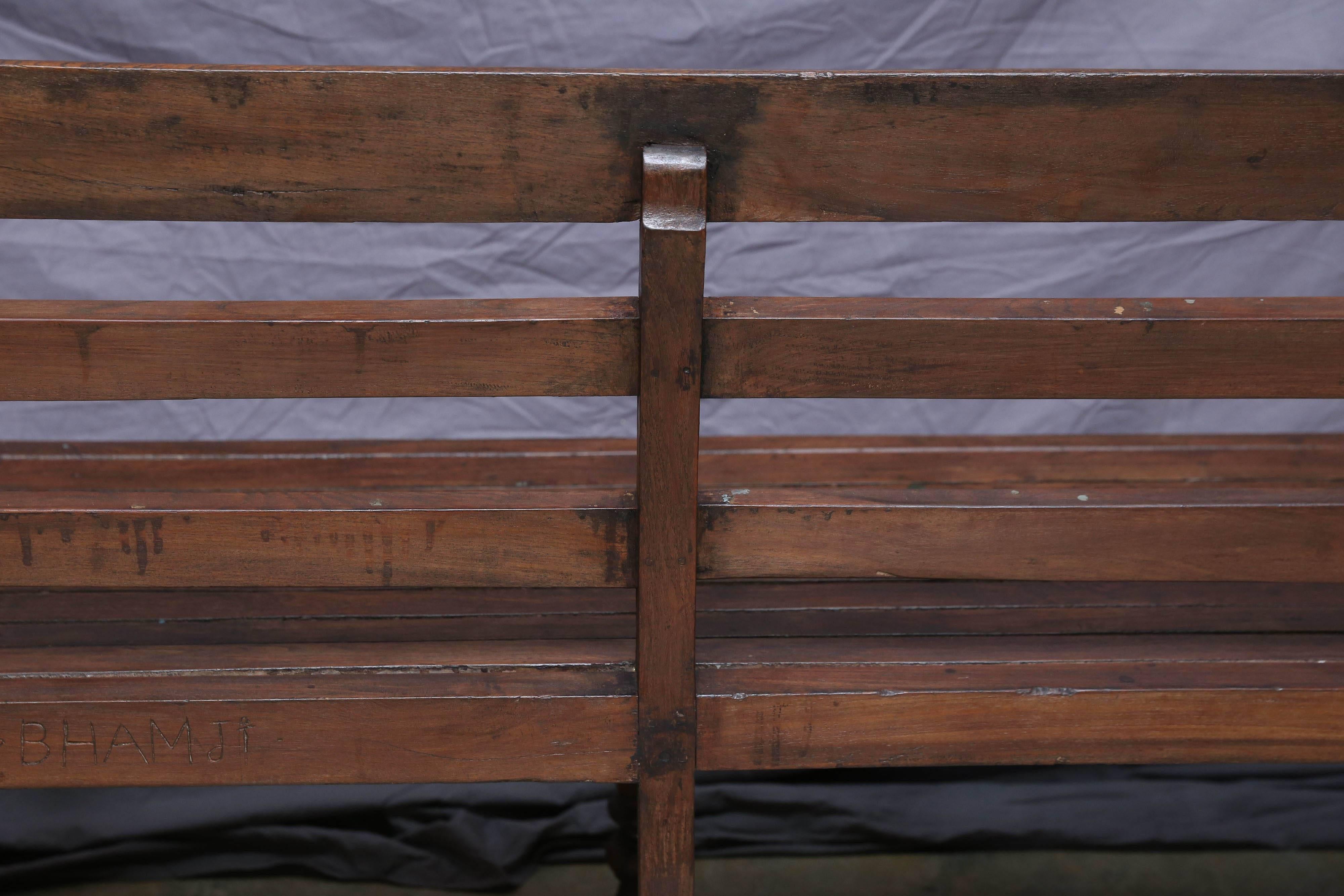 Late 19th Century Solid Teak Wood Bench from a Colonial Tea Plantation 2