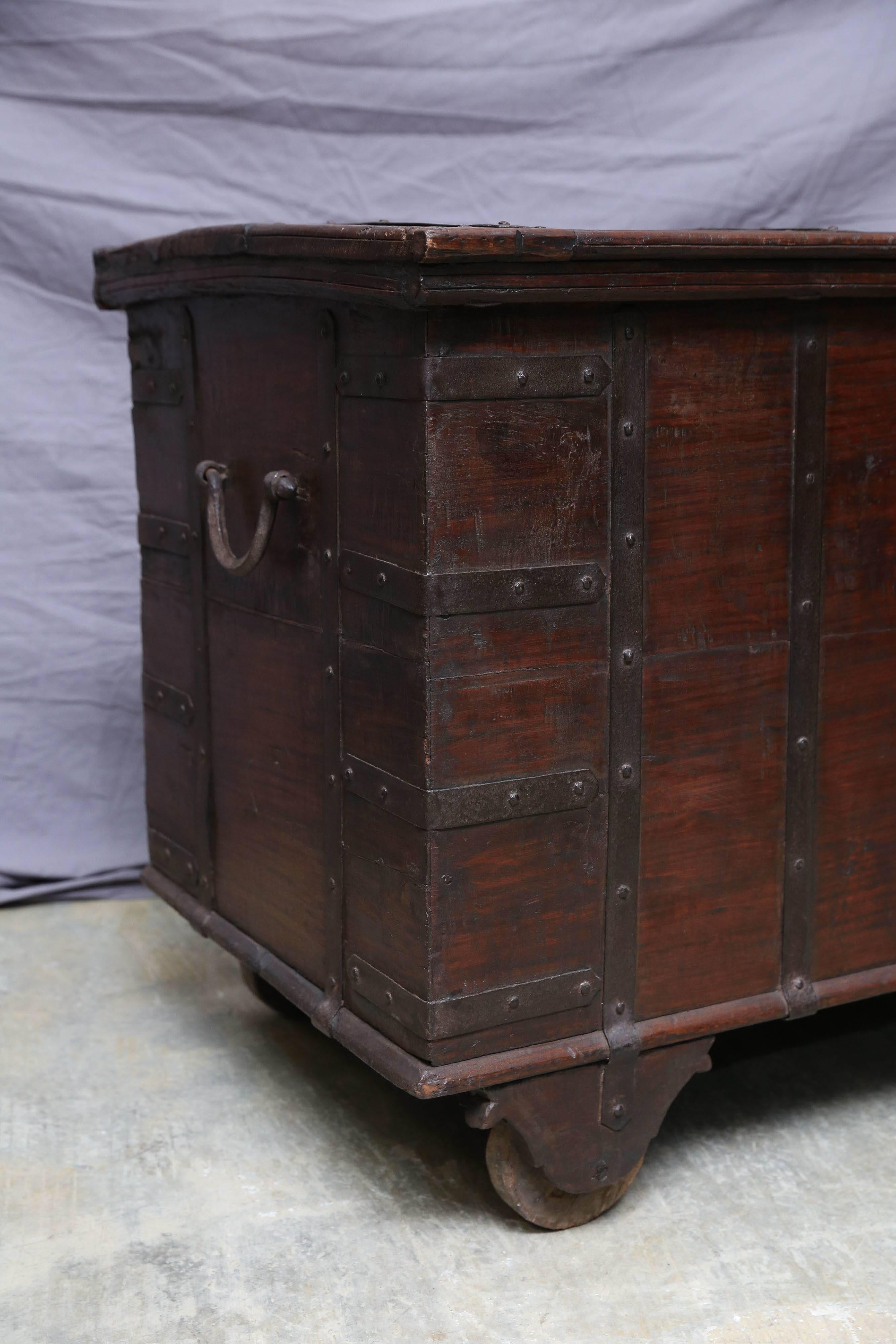 Hand-Crafted 200 Years Old Solid Teak Wood Dowry Chest from a Central Indian Home For Sale