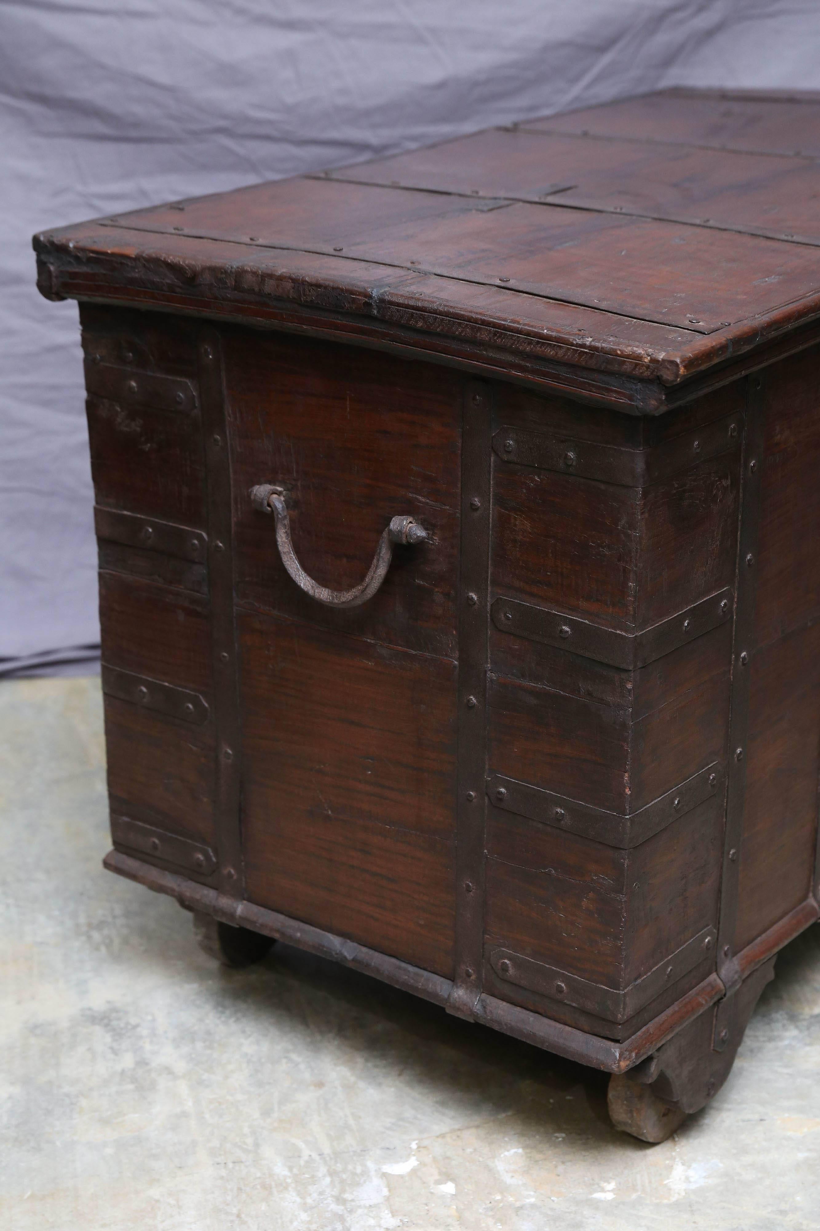 19th Century 200 Years Old Solid Teak Wood Dowry Chest from a Central Indian Home For Sale