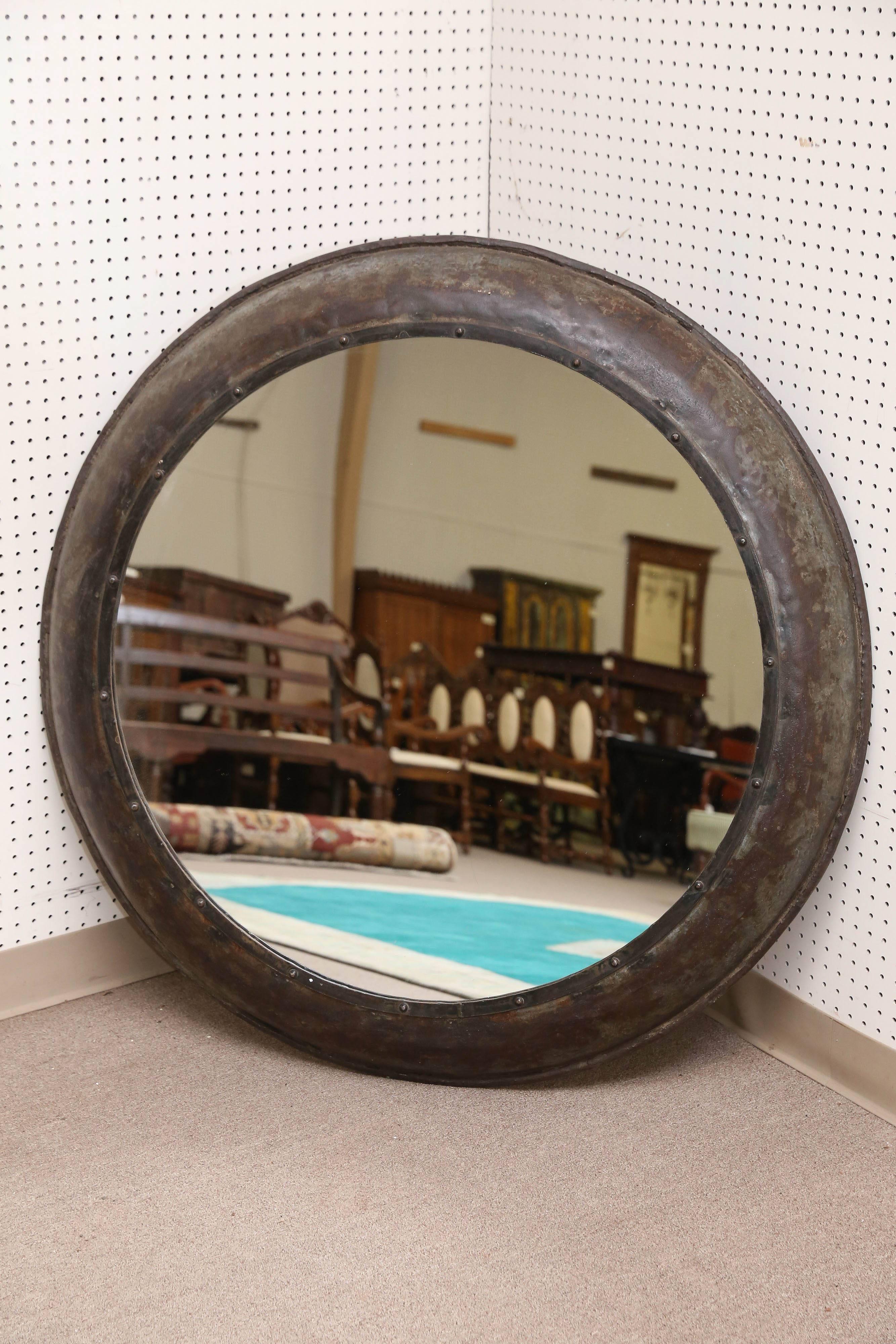 Vintage Round Iron Mirror from a Rundown Castle 1