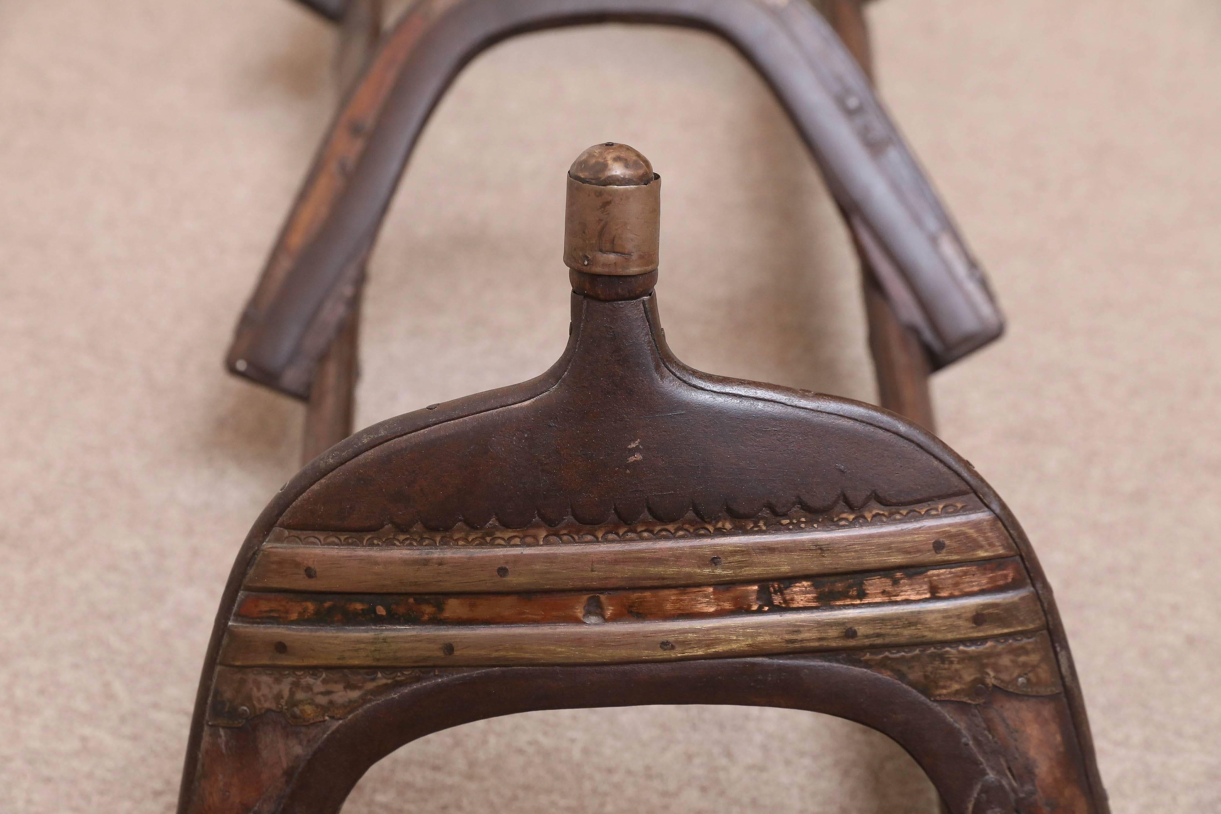 Tribal Mid-19th Century Wood and Metal Camel Seat Used by the Tribes in Western India For Sale