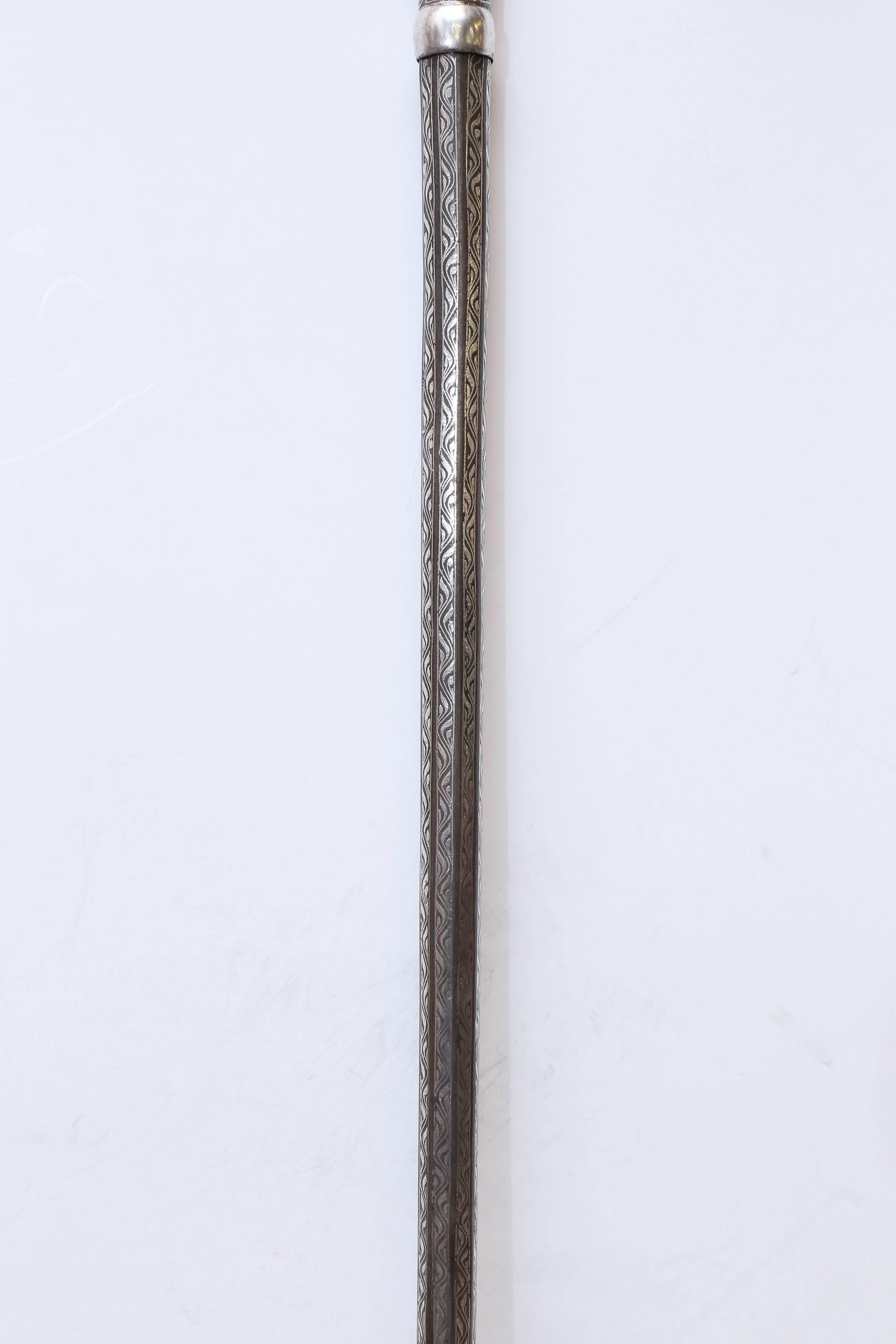 Metalwork Early 20th Century Iron Walking Stick with Museum Quality Silver Filigree Work