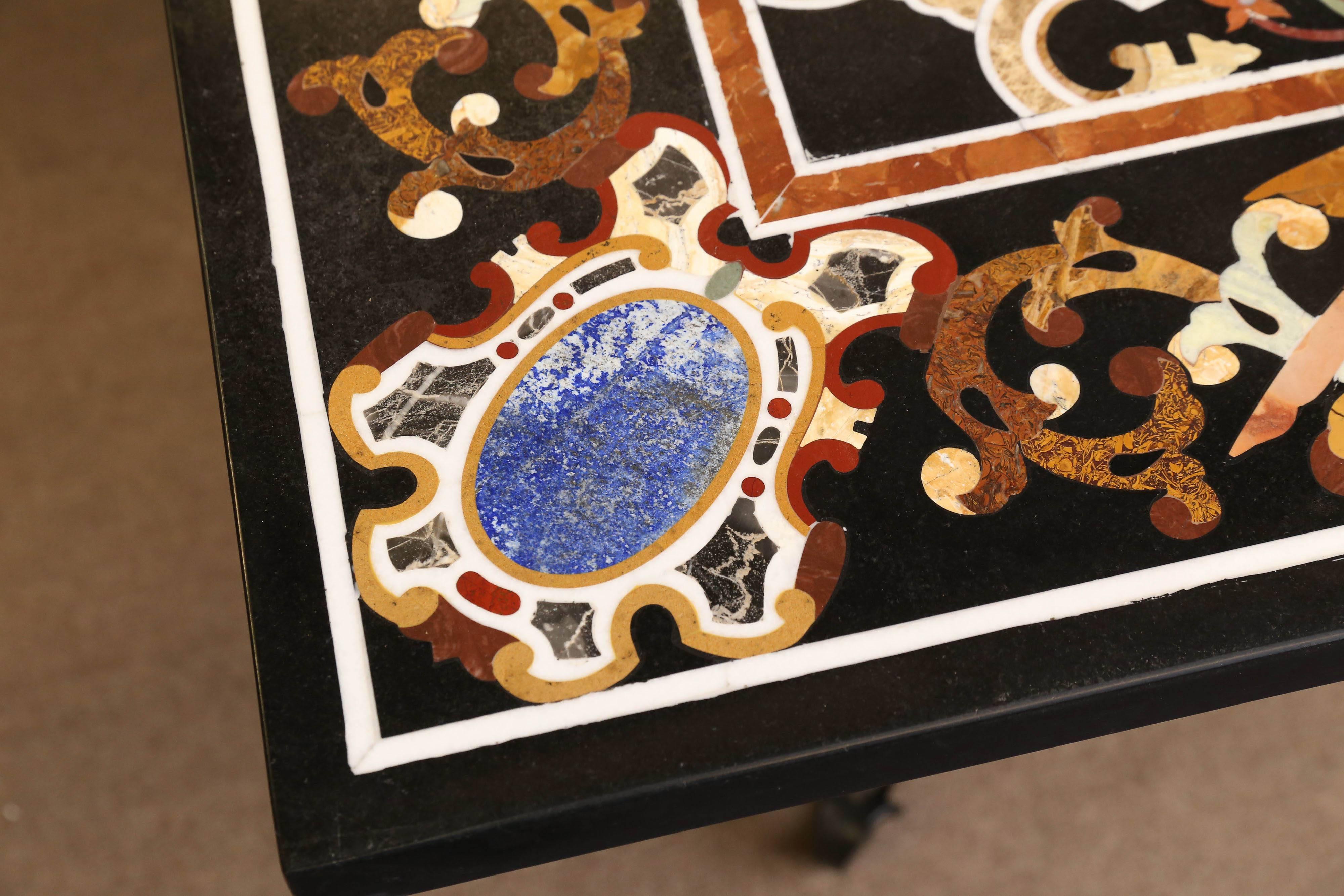 Hand-Crafted Fine Pietra-Dura Square Black Marble Table with Intricate Inlay Work