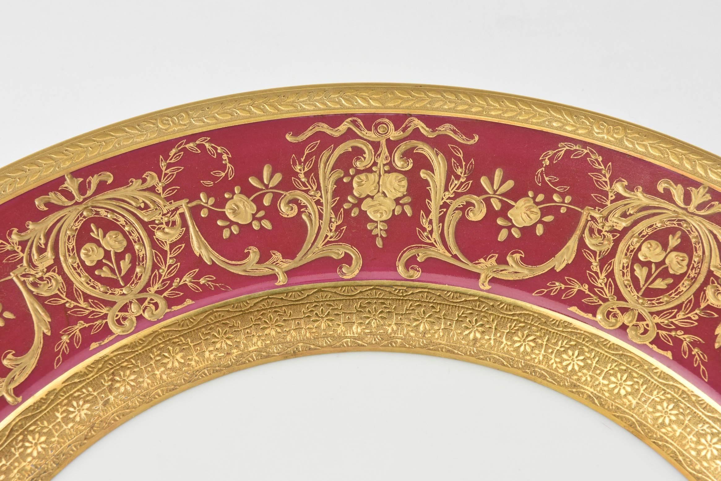 Hand-Crafted Extensive Rare Rich Ruby Gilt Encrusted China Dinner Service, Paris