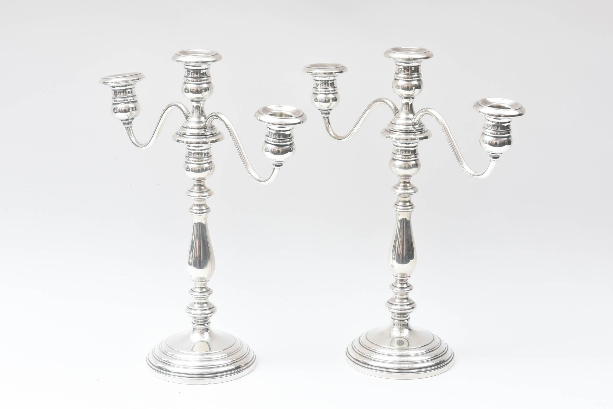 A classic set of candelabra from one of America's storied silver firms, Gorham. Nicely chased with removable arms to convert into a classic single candle stick. Wonderful vintage condition.
The base measures 4.5 inches
The candle stick when it is