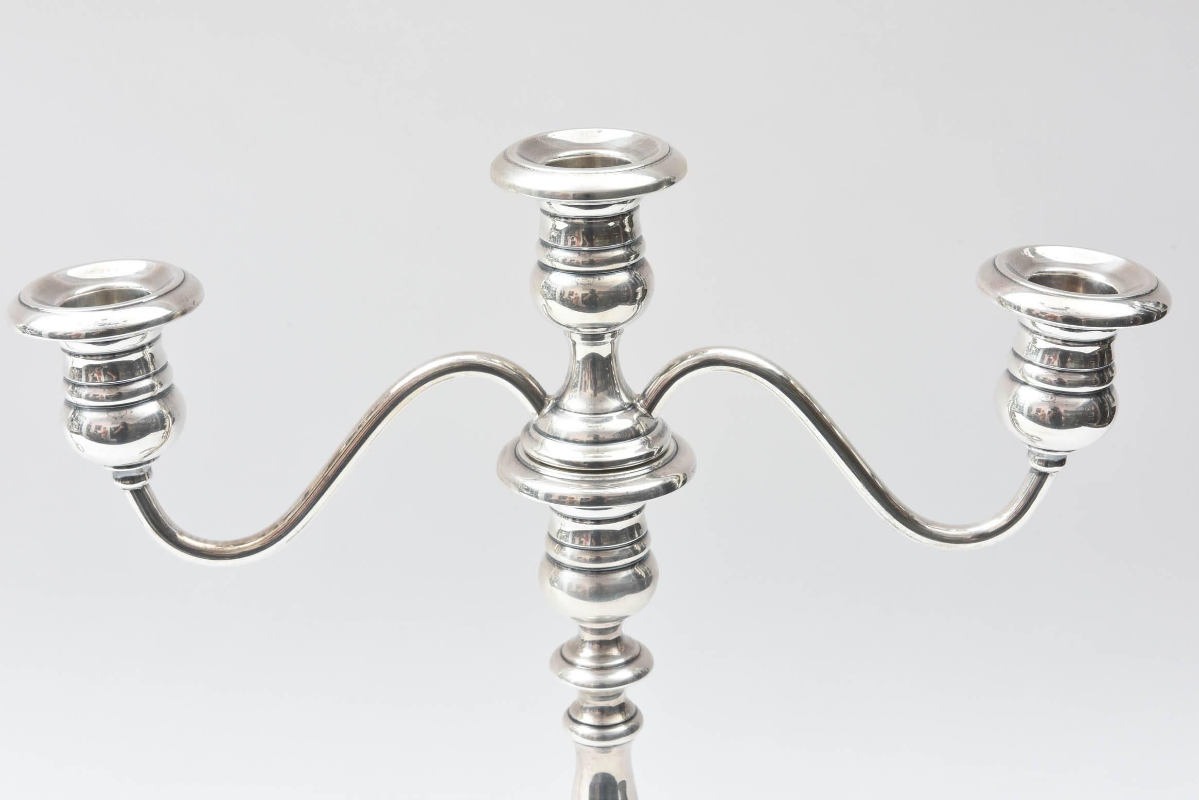 Pair of Sterling Candelabra, Nice and Tall, Scroll Arm and Stepped Base 1