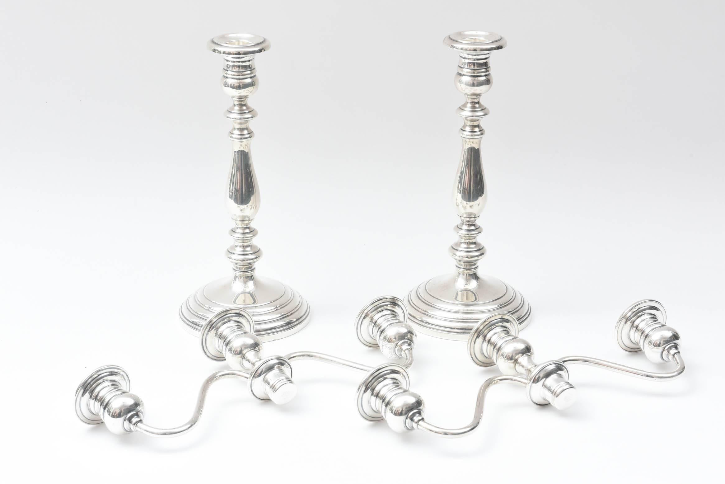 Pair of Sterling Candelabra, Nice and Tall, Scroll Arm and Stepped Base 2
