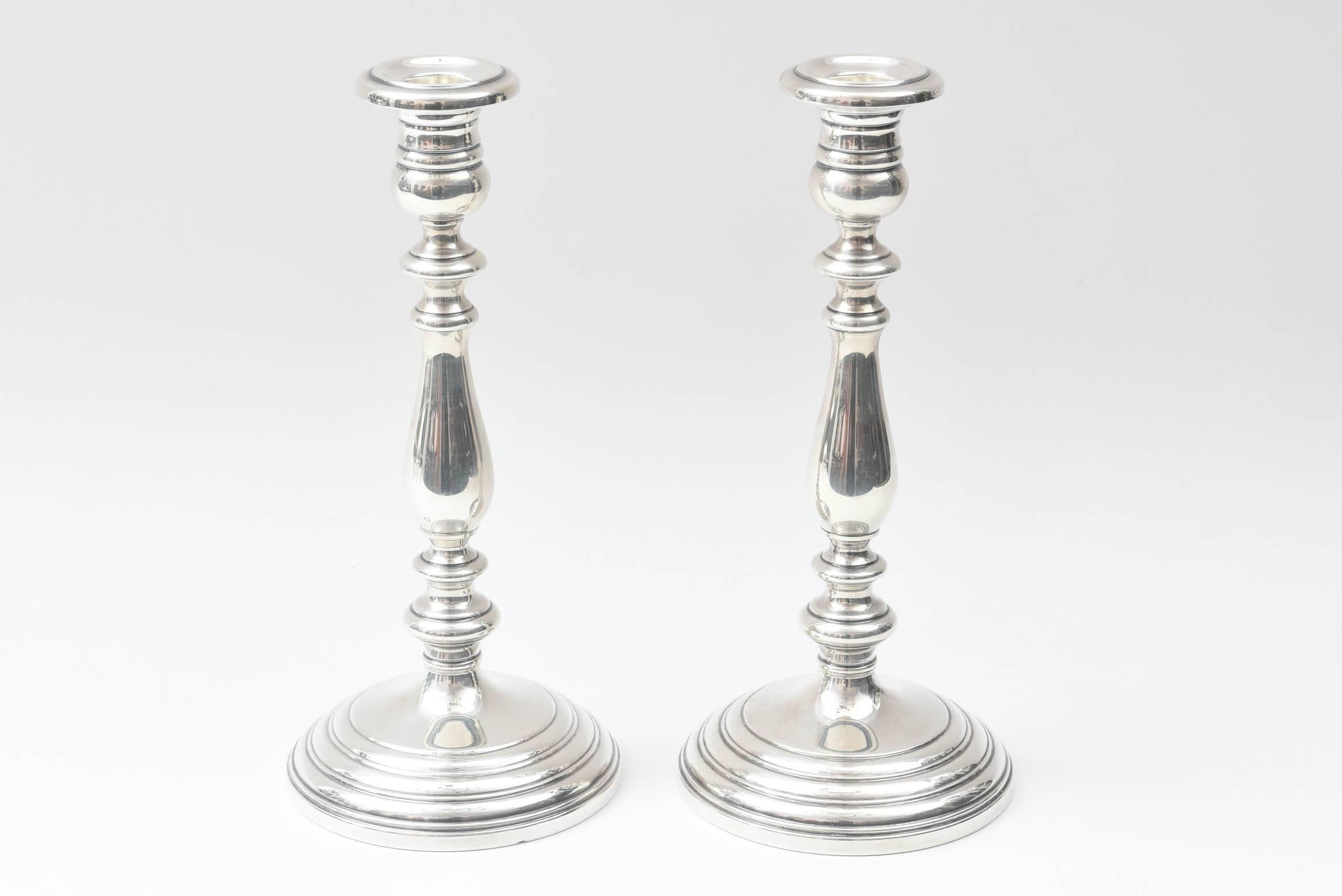 Pair of Sterling Candelabra, Nice and Tall, Scroll Arm and Stepped Base 3