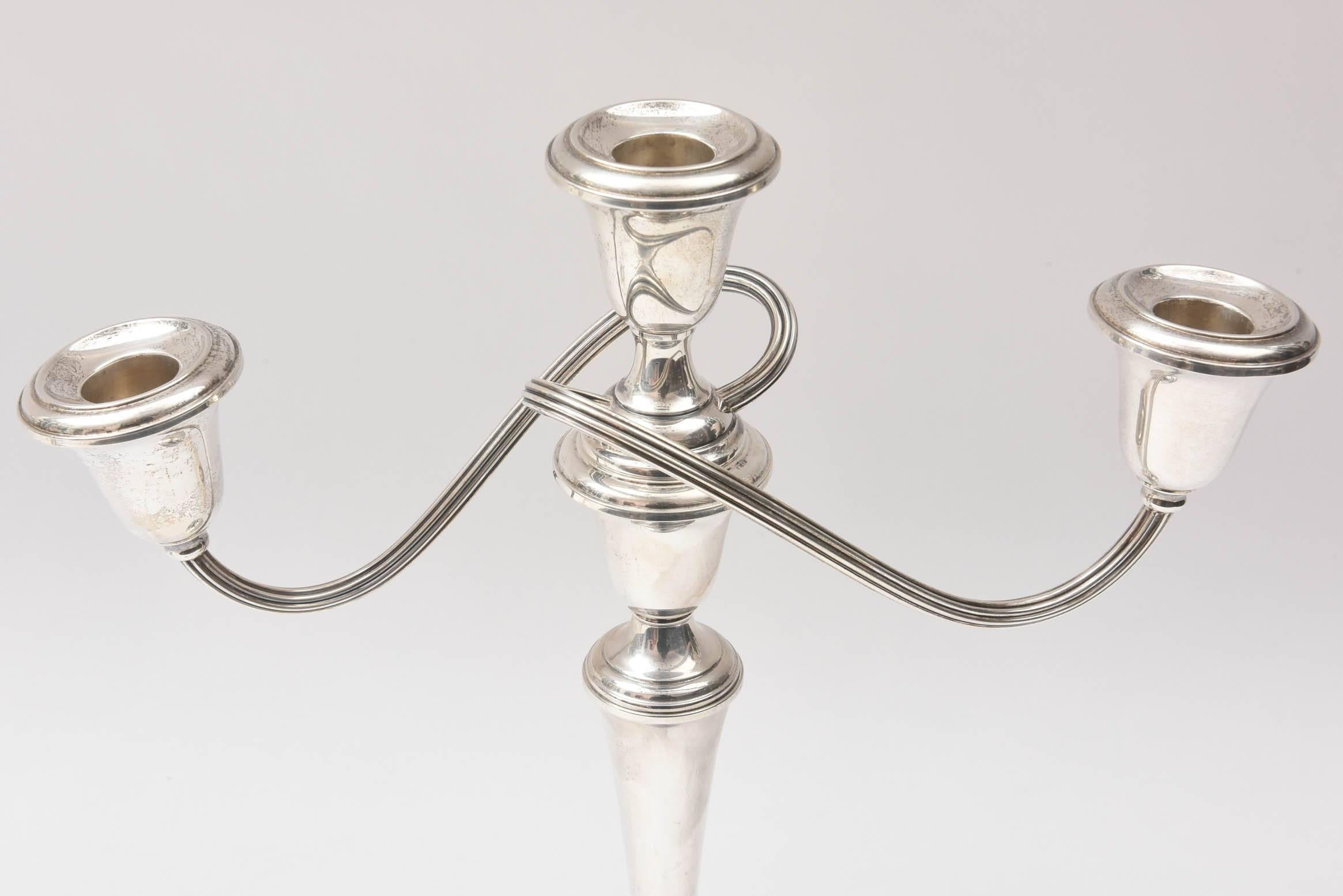 Sterling Silver Pair of Sterling Candelabra, Twist Arm, Nice and Tall, Classic Shape