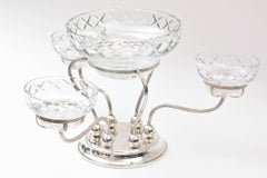 Sterling and Cut Crystal Centrepiece or Epergne, Three-Arm with Centre Bowl