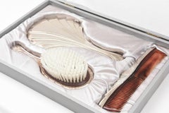 Vintage Sterling Art Deco Vanity Set Brush, Comb and Mirror, Original Box