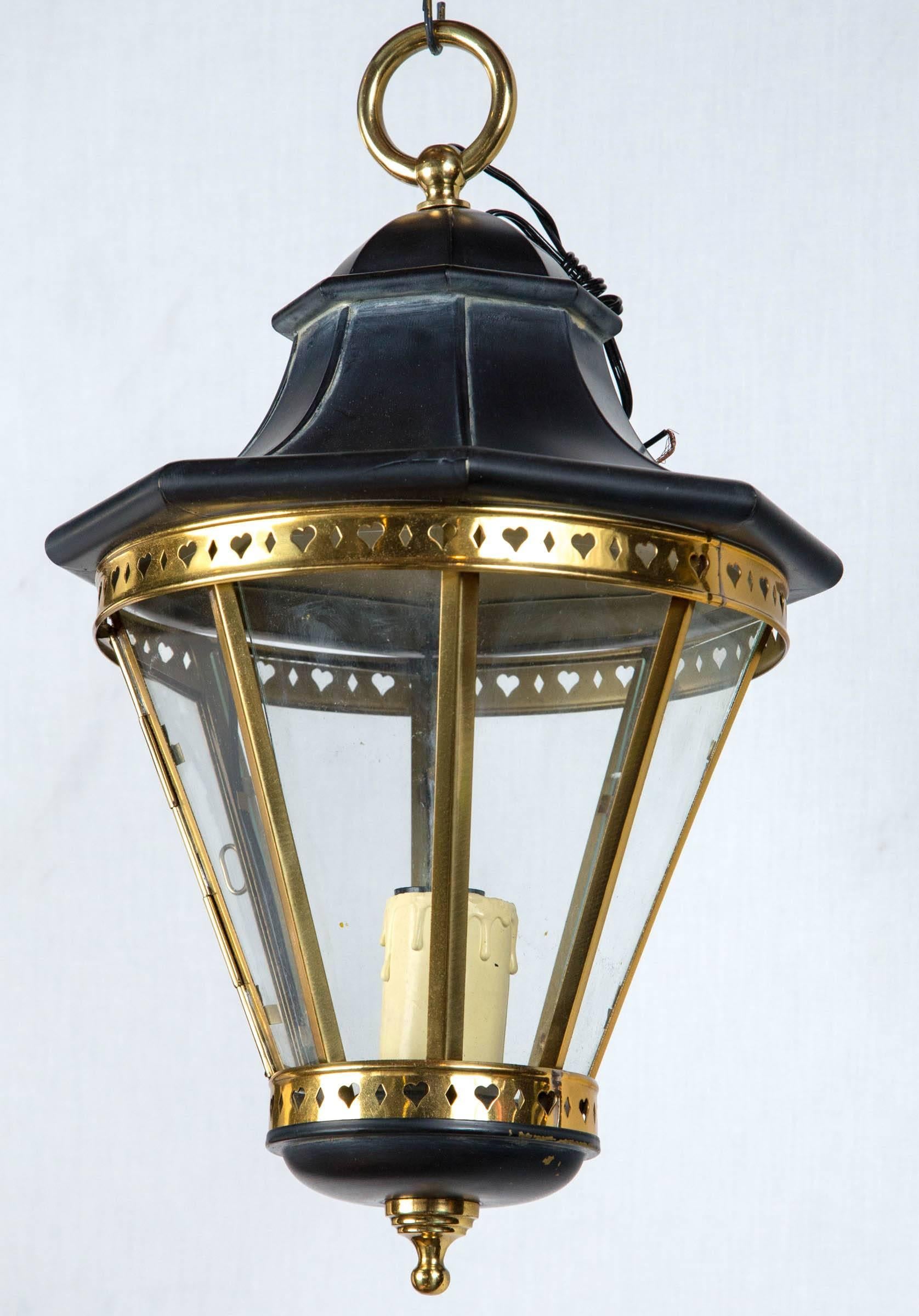 Late 20th Century 1970s Small Black and Brass Lantern