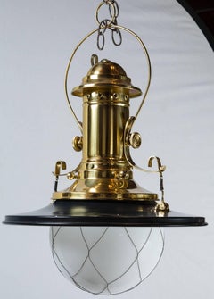 1970s Vintage Train Style Lantern, White Globe, Black Brass, New Stock