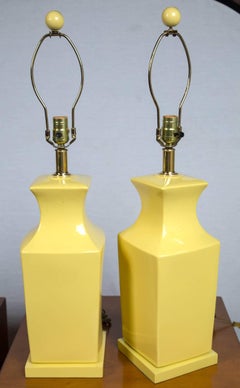 Pair of Chinoiserie Style Yellow Pottery Lamps