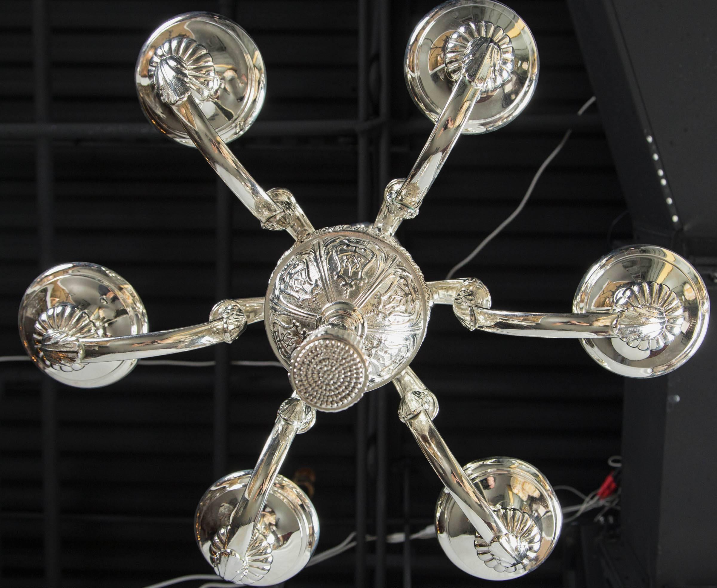 Silver Plated Neoclassic Style Caldwell Chandelier, circa 1930 For Sale 2