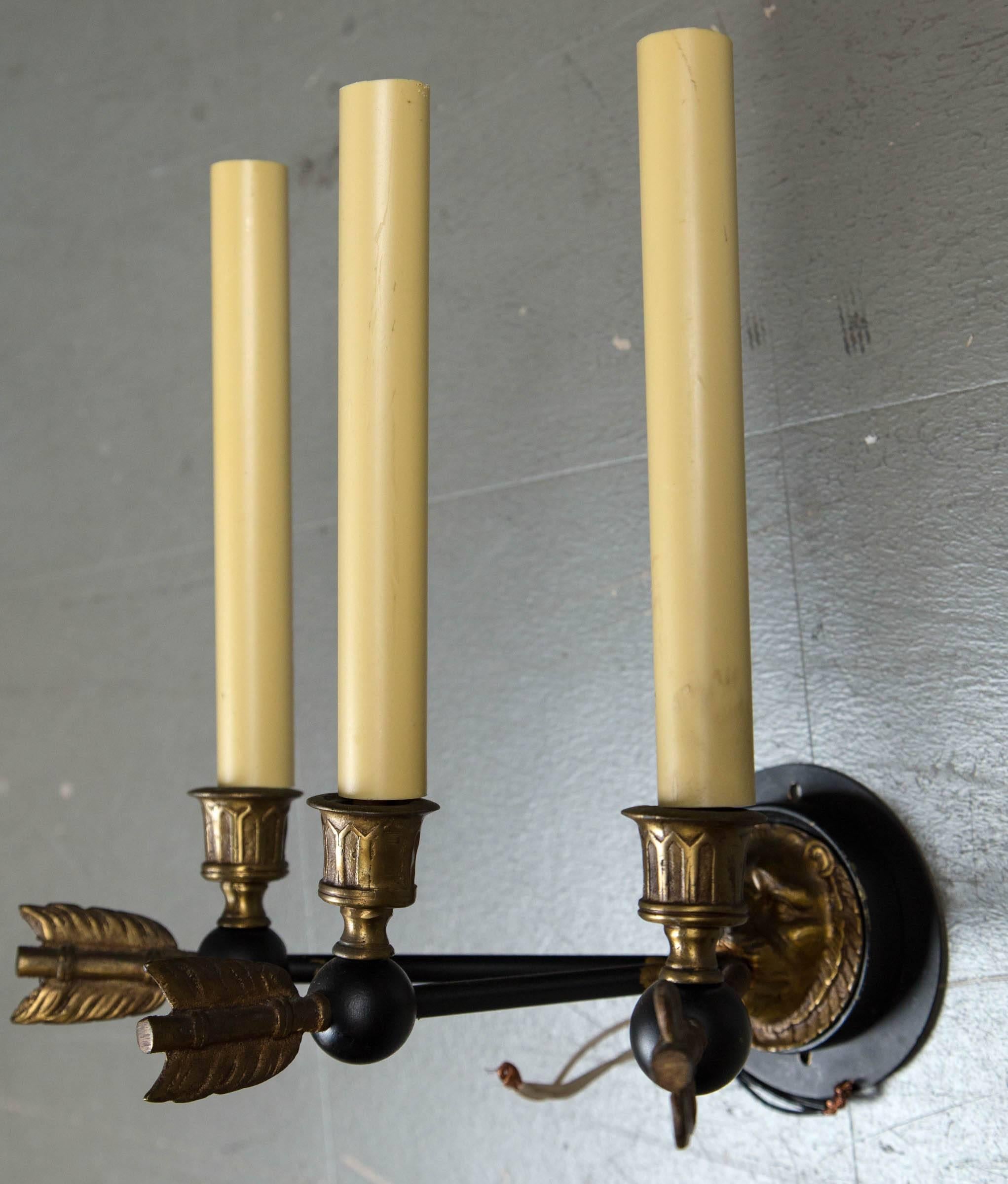 Pair of French Empire Sconces, circa 1930 For Sale 2