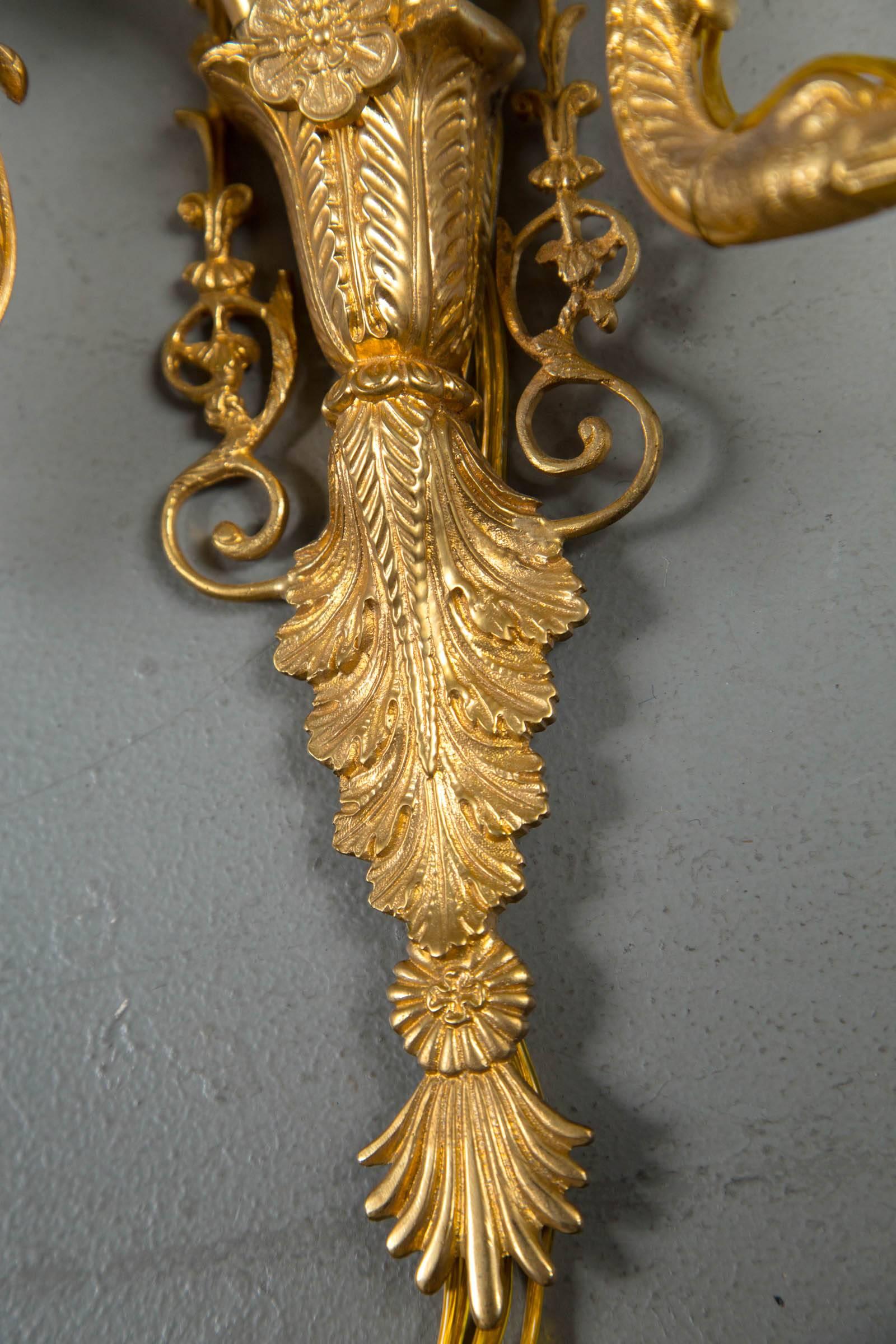 Mid-20th Century Pair of 1930 French Empire Style Sconces with Three Lights For Sale