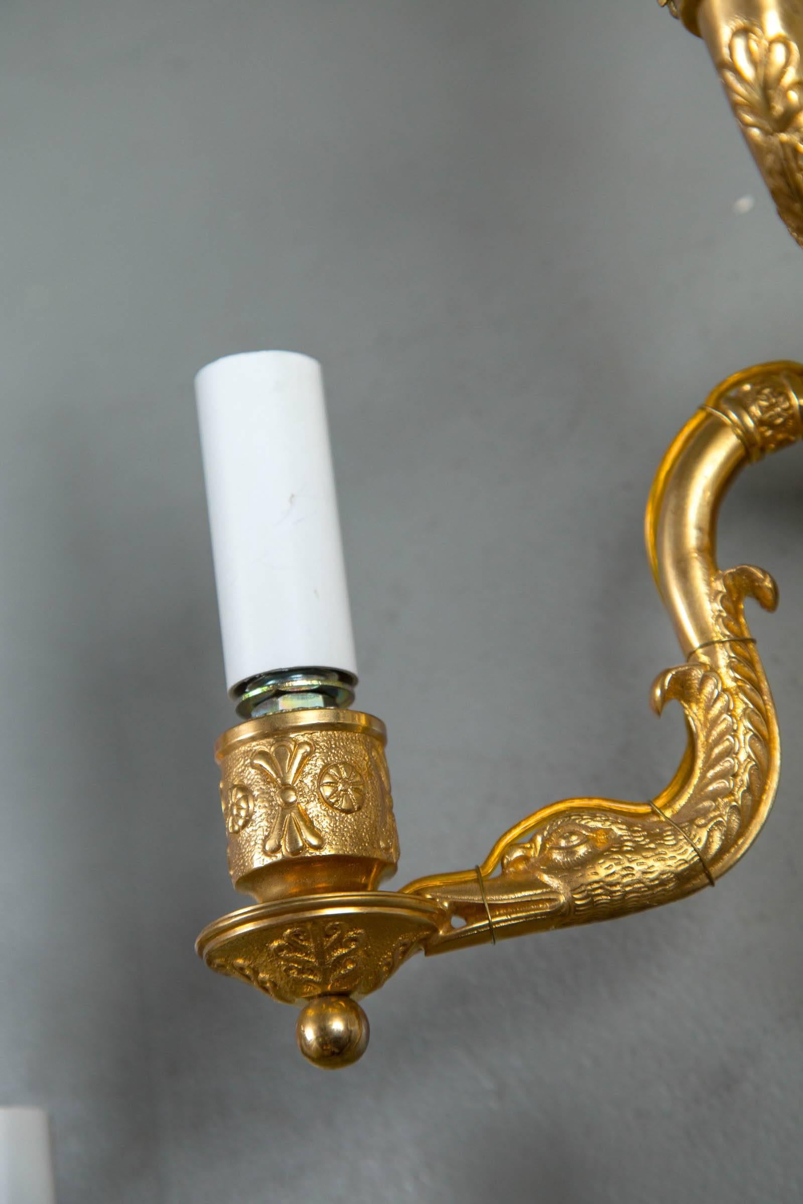 Pair of 1930 French Empire Style Sconces with Three Lights For Sale 1