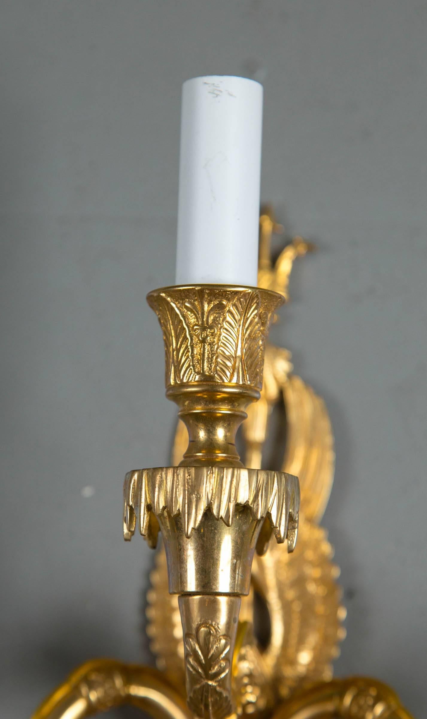 Pair of 1930 French Empire Style Sconces with Three Lights For Sale 2