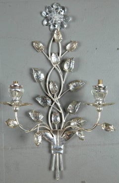 Set of 12 circa 1930 French Silver Plated Sconces with Double Lights