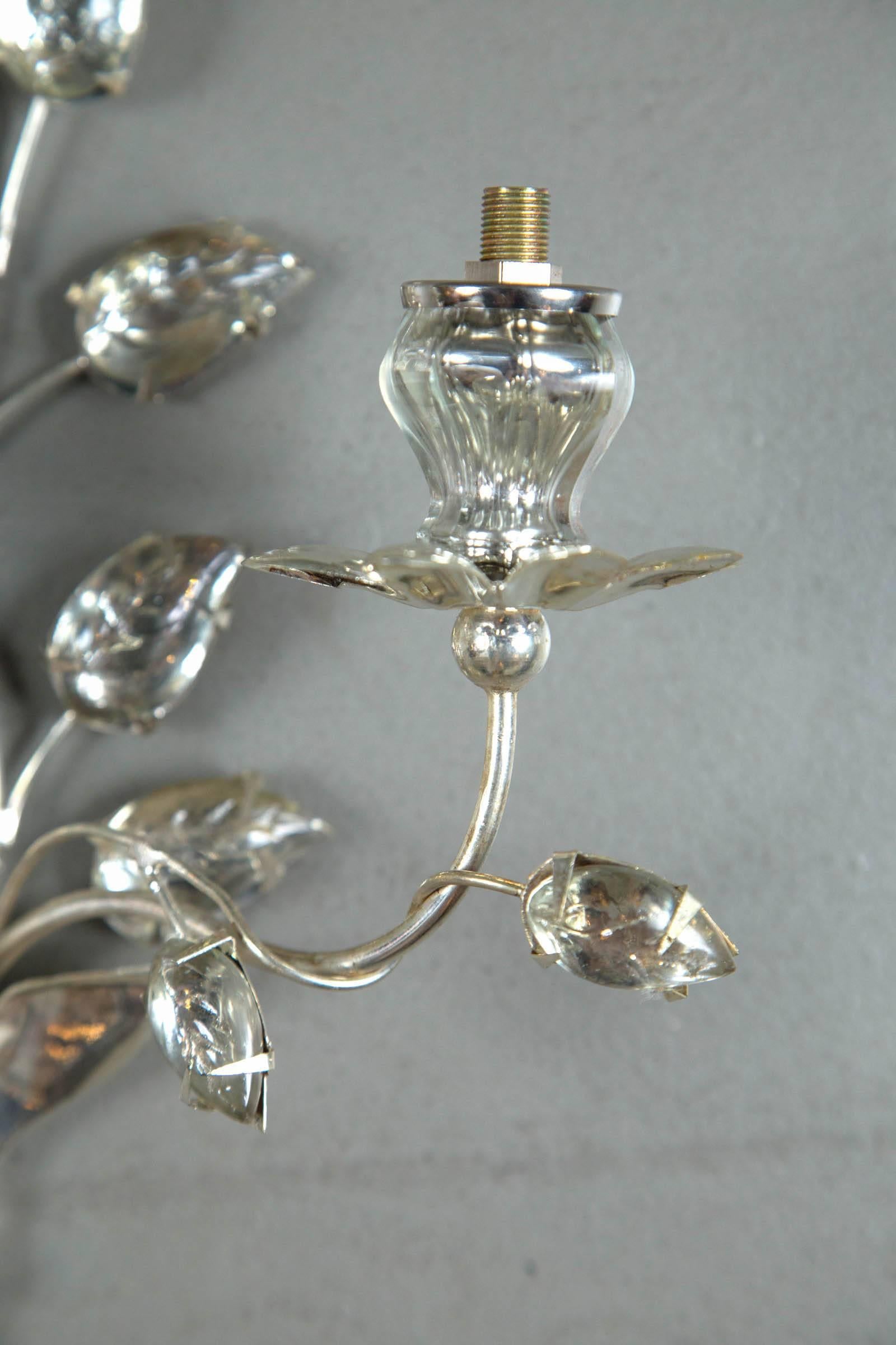Mid-20th Century Set of 12 circa 1930 French Silver Plated Sconces with Double Lights For Sale