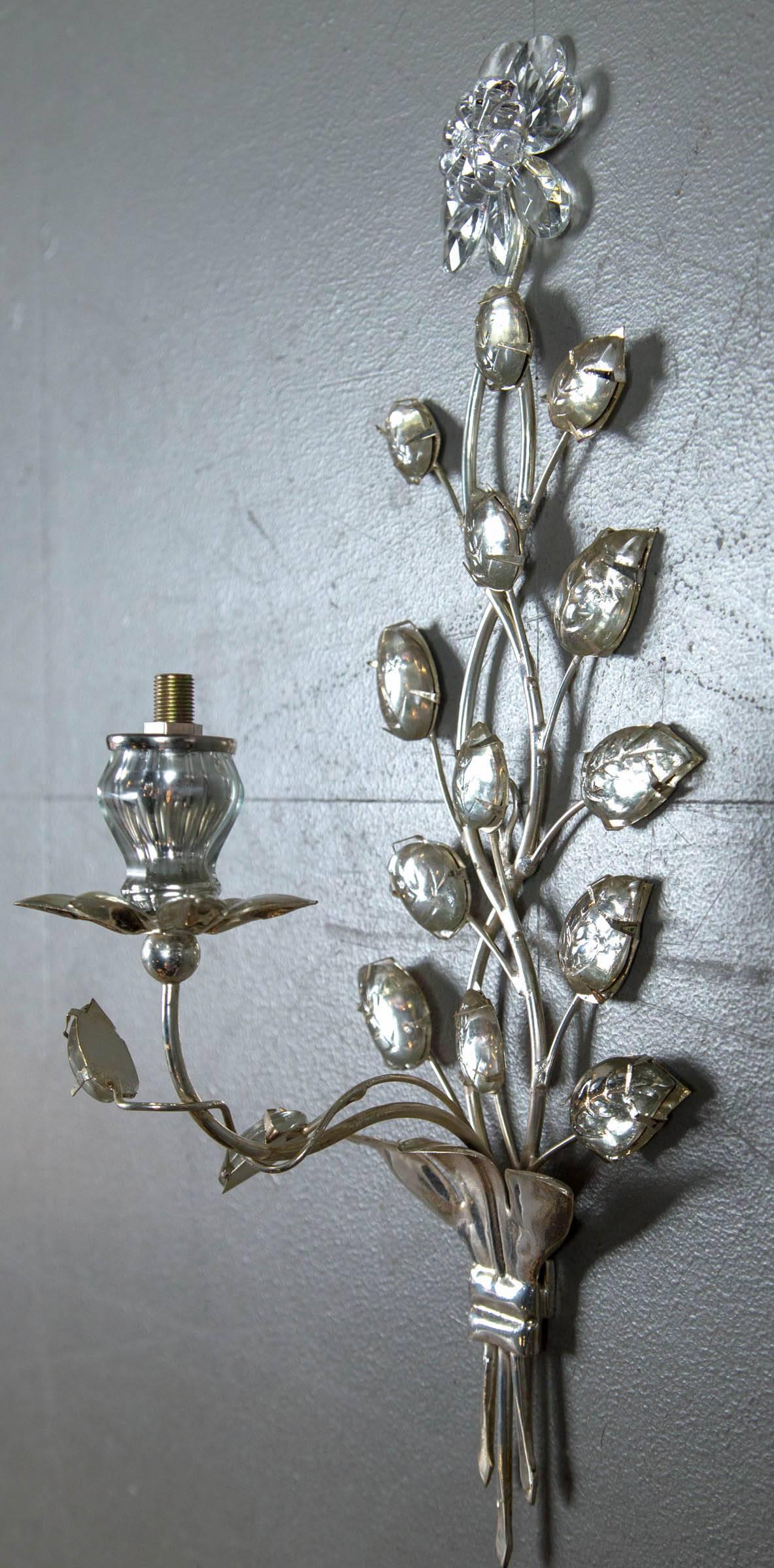 Mid-20th Century Set of Eight circa 1940 French Silver Plated Sconces with One Light For Sale