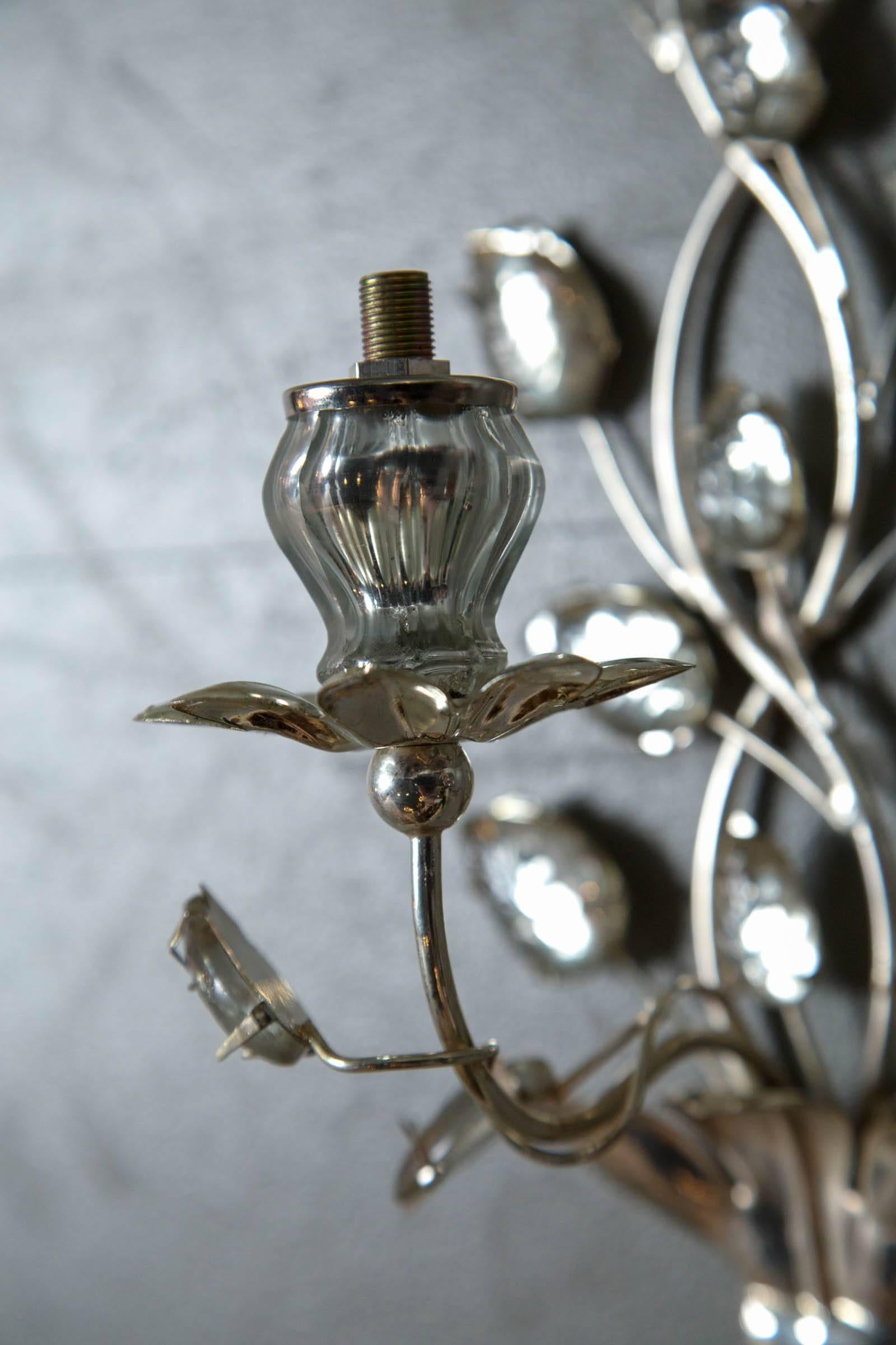 Set of Eight circa 1940 French Silver Plated Sconces with One Light For Sale 1