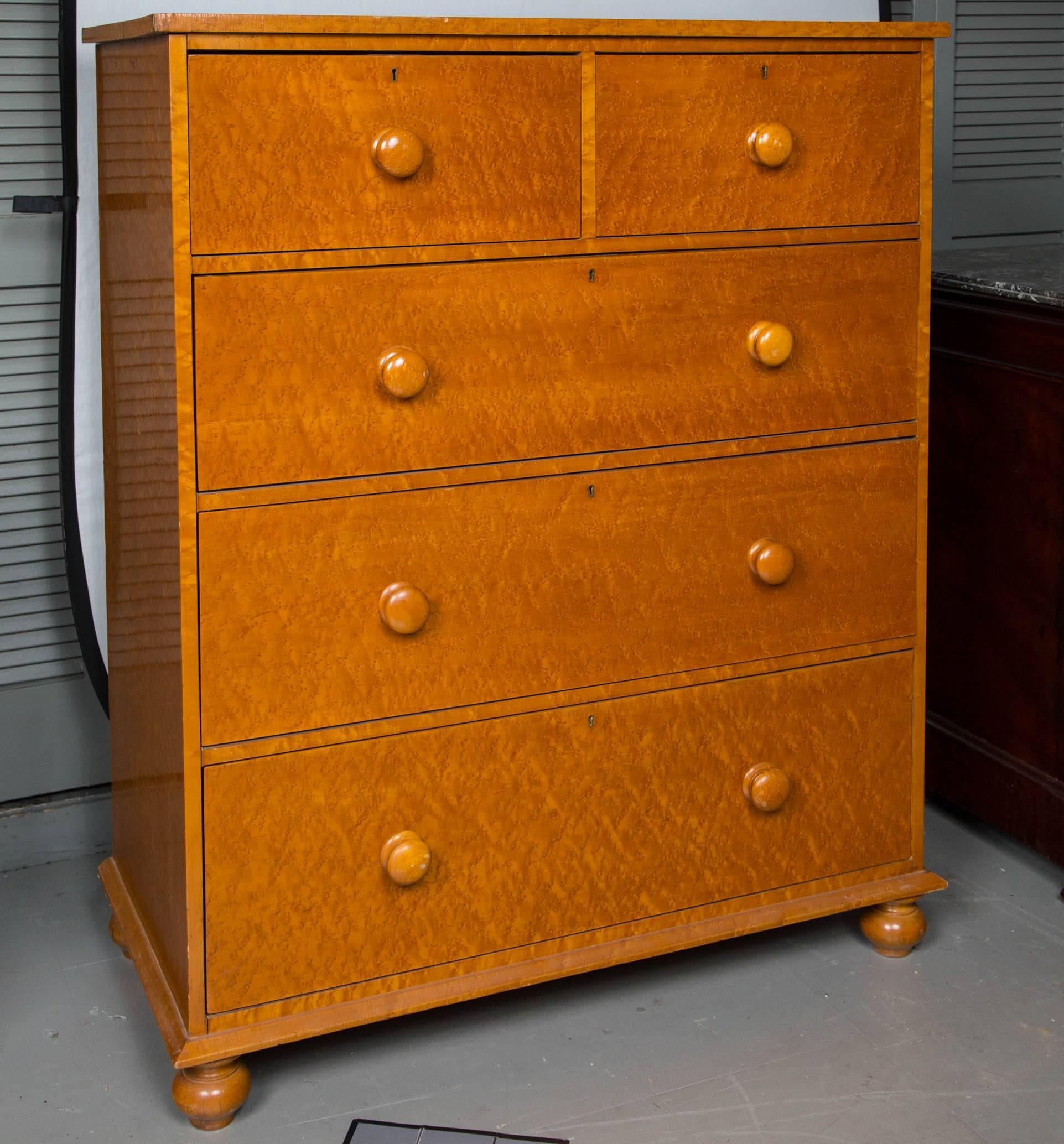 Very unusual two over three chest of drawers. The drawers are extremely deep which will provide plenty of storage.
This is a wonderful piece that was purchased in England and has a very distinctive presence.