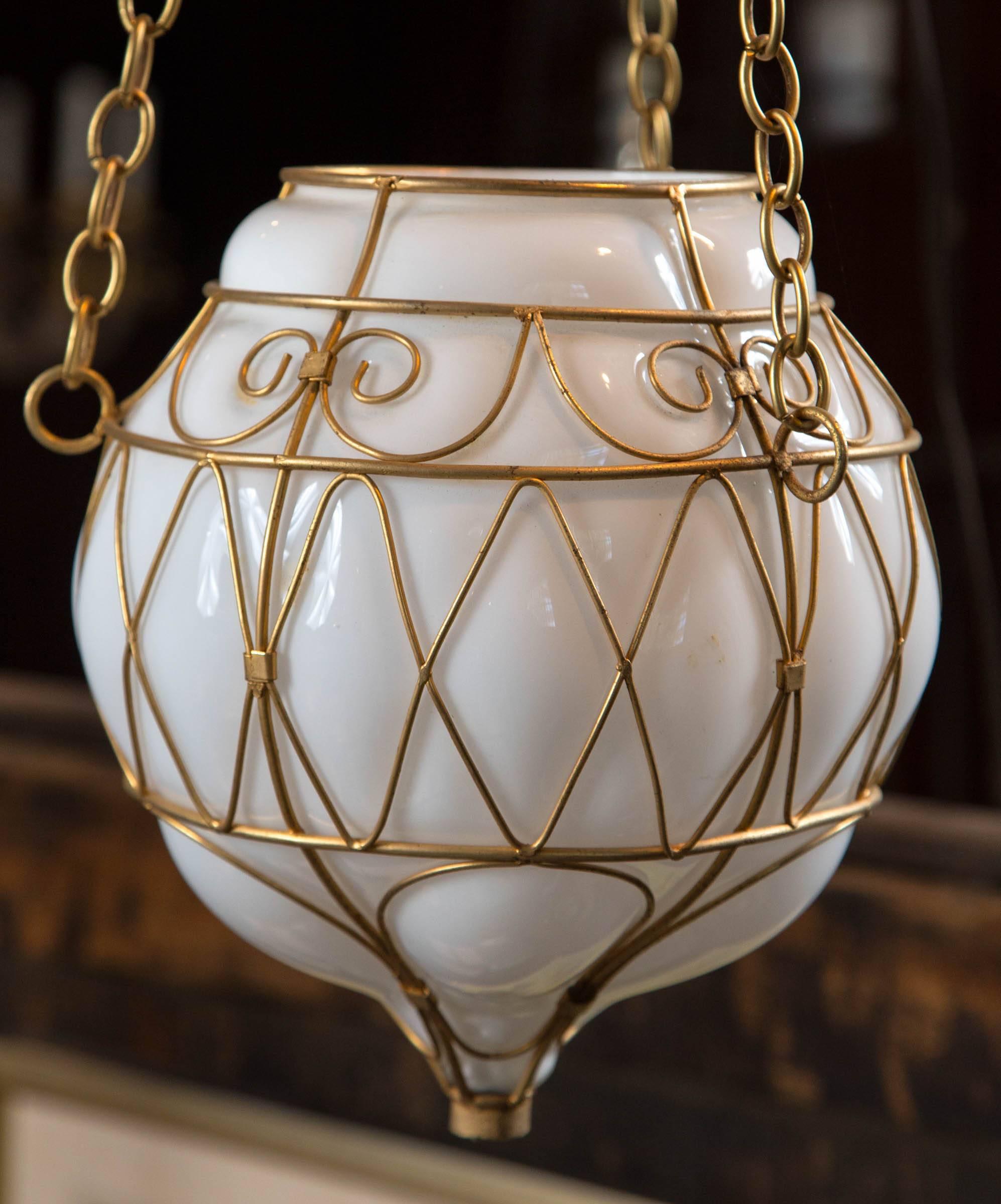 Moorish Moroccan White Glass Globe Hanging Pendant