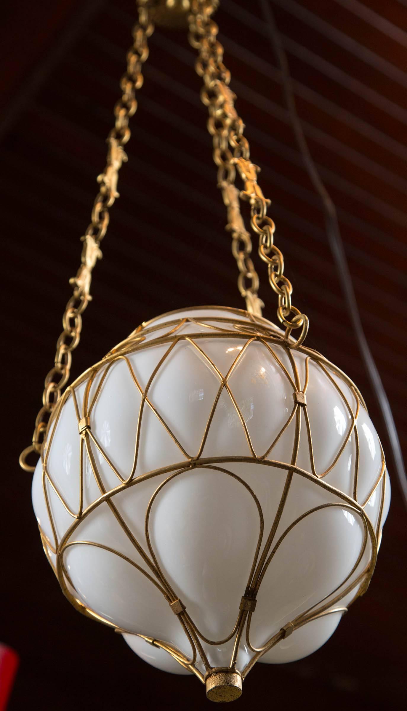 Moroccan White Glass Globe Hanging Pendant 1