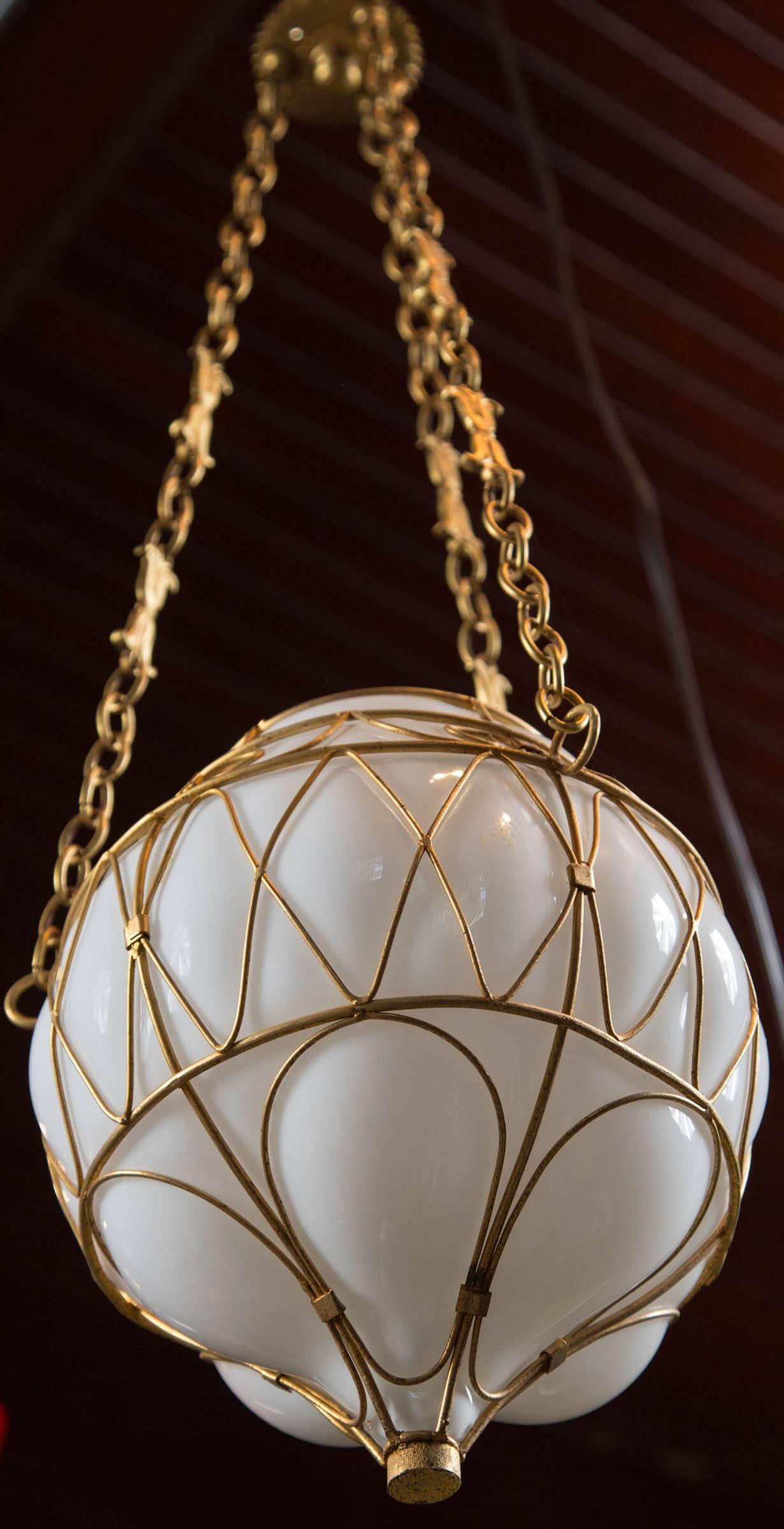 Moroccan White Glass Globe Hanging Pendant 2
