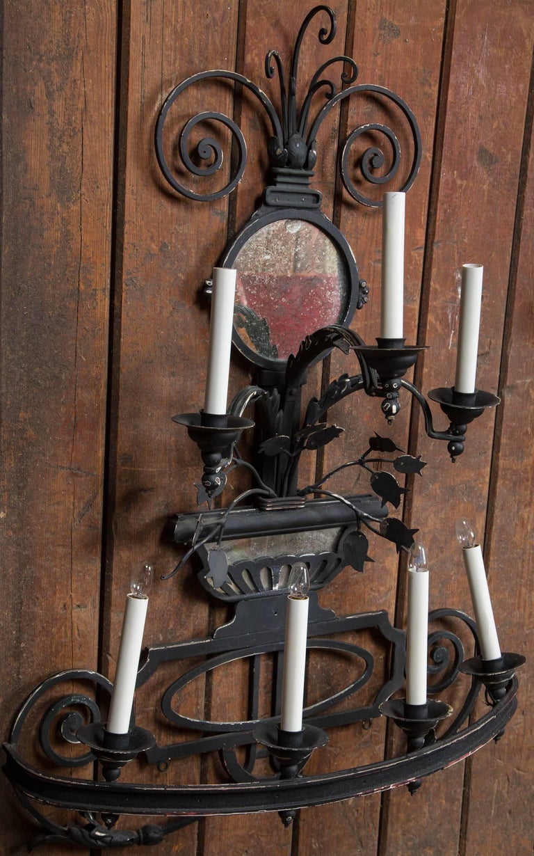 Decorative 7Light Large Black Wrought Iron Sconce For Sale at 1stDibs