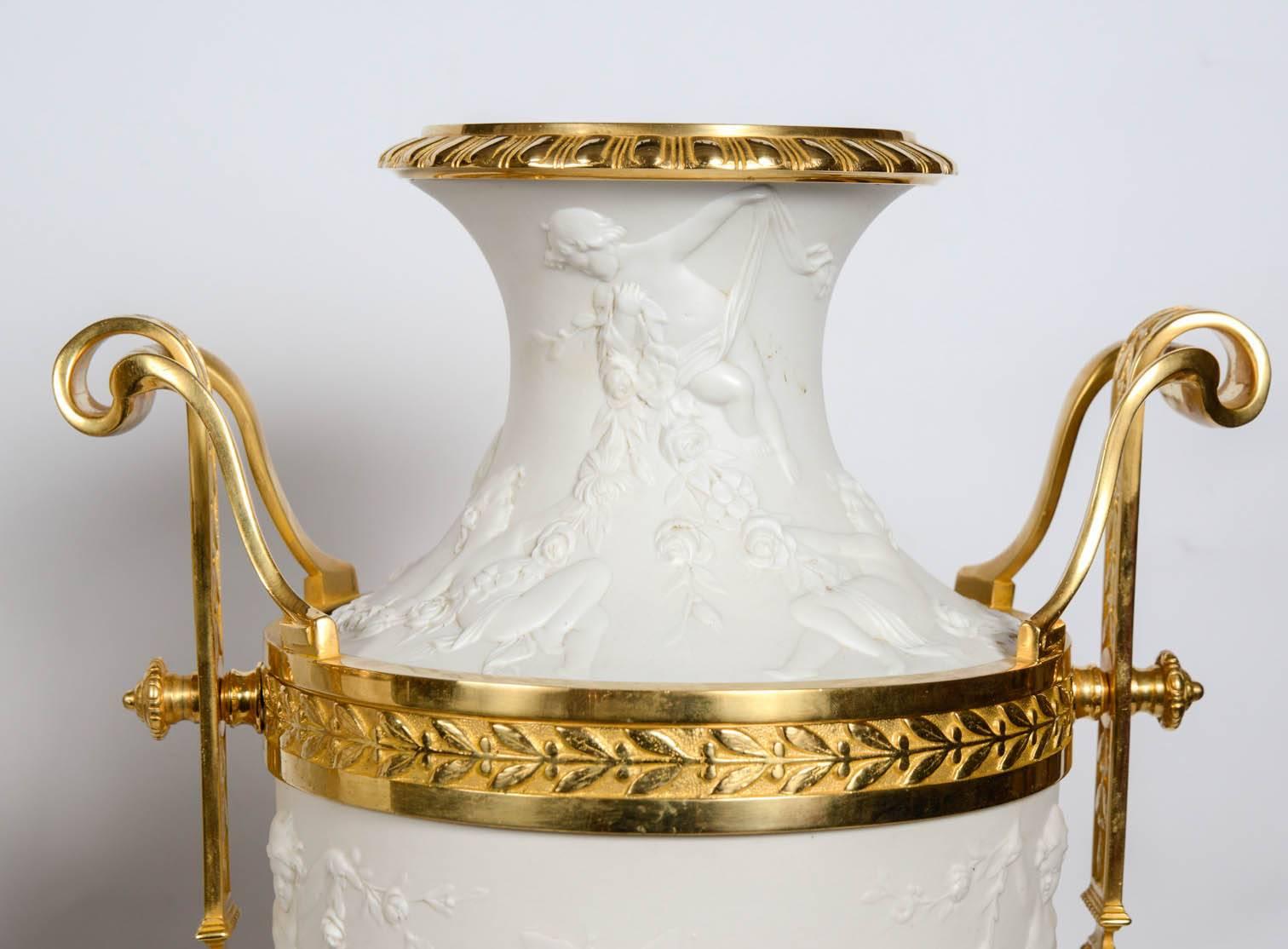 Gilt Pair of Gorgeous Bisquit and Bronze Vases For Sale