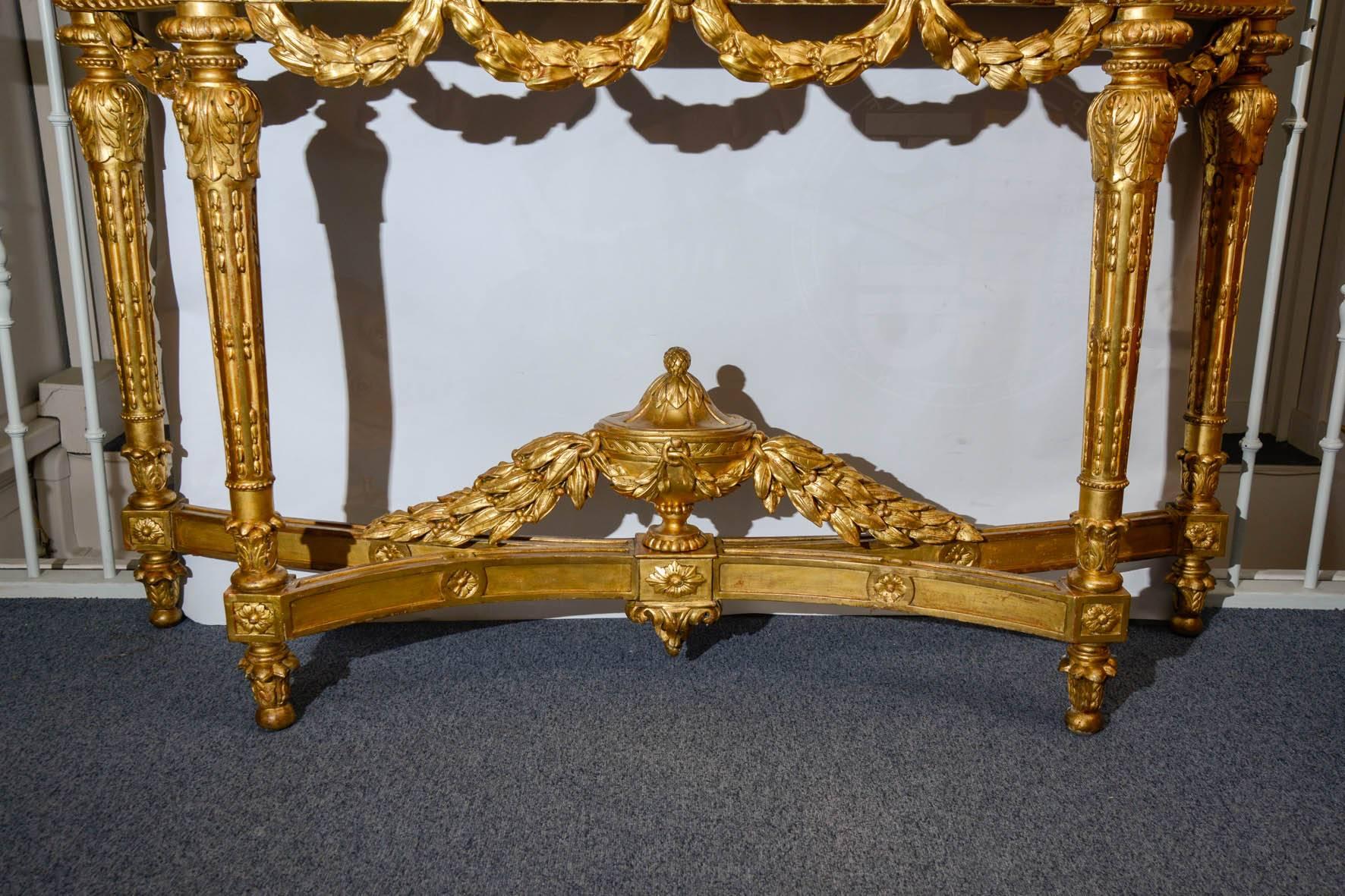 French Gorgeous Gilded Wood Console in the Louis XVI Style For Sale