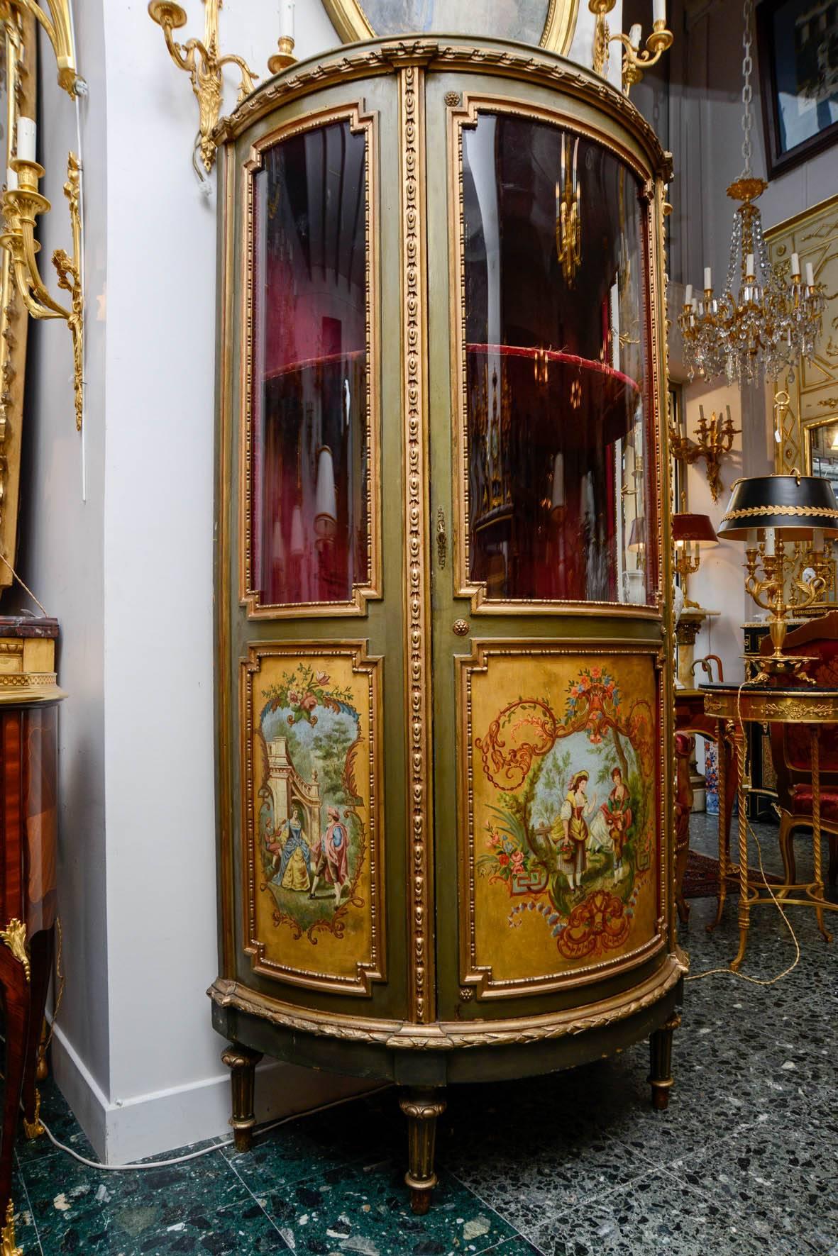 Louis XVI Exquisite Painted and Gilded Wood Vitrine Cabinet For Sale