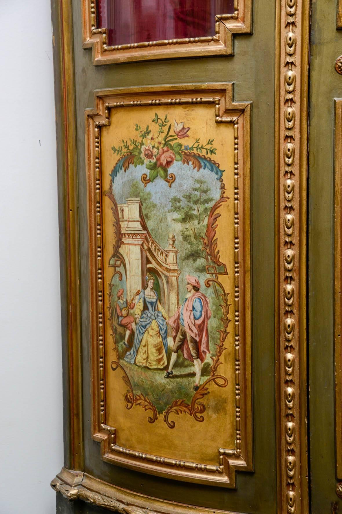 French Exquisite Painted and Gilded Wood Vitrine Cabinet For Sale