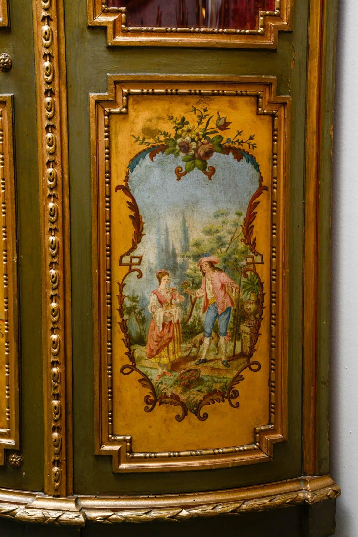 19th Century Exquisite Painted and Gilded Wood Vitrine Cabinet For Sale