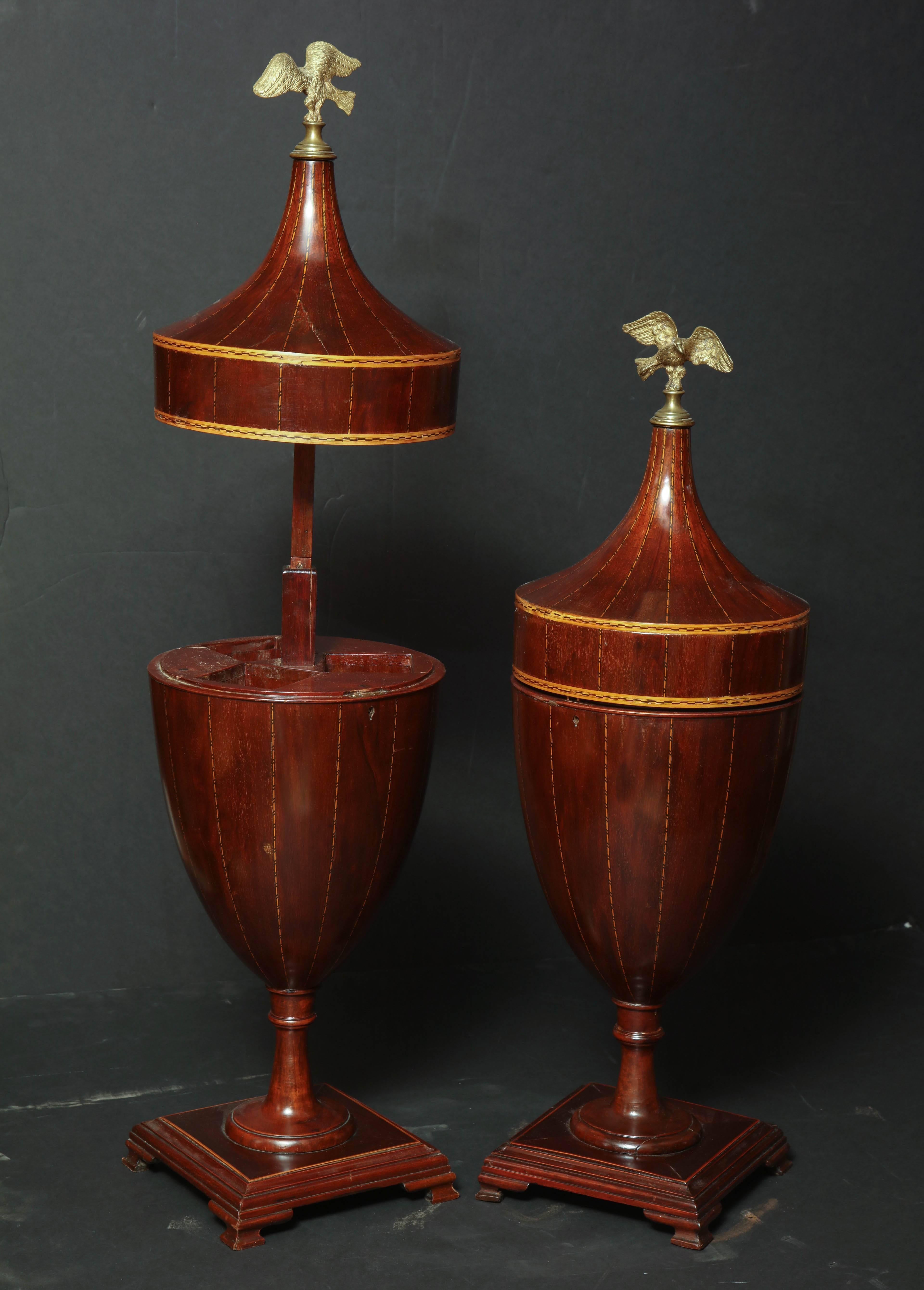 Neoclassical Pair of Classical Mahogany Urns