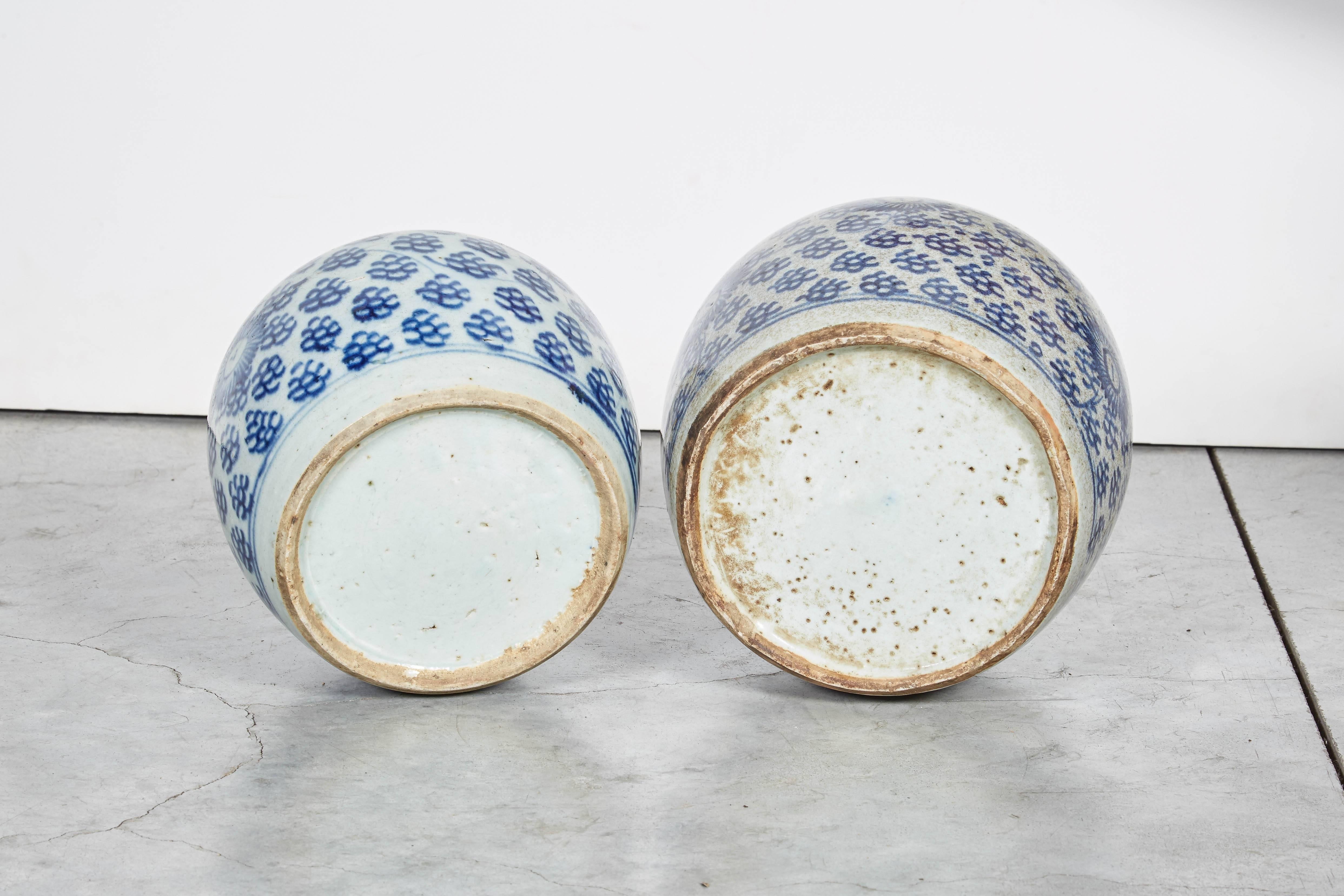 Antique Chinese Blue and White Porcelain Ginger Jars In Good Condition In New York, NY