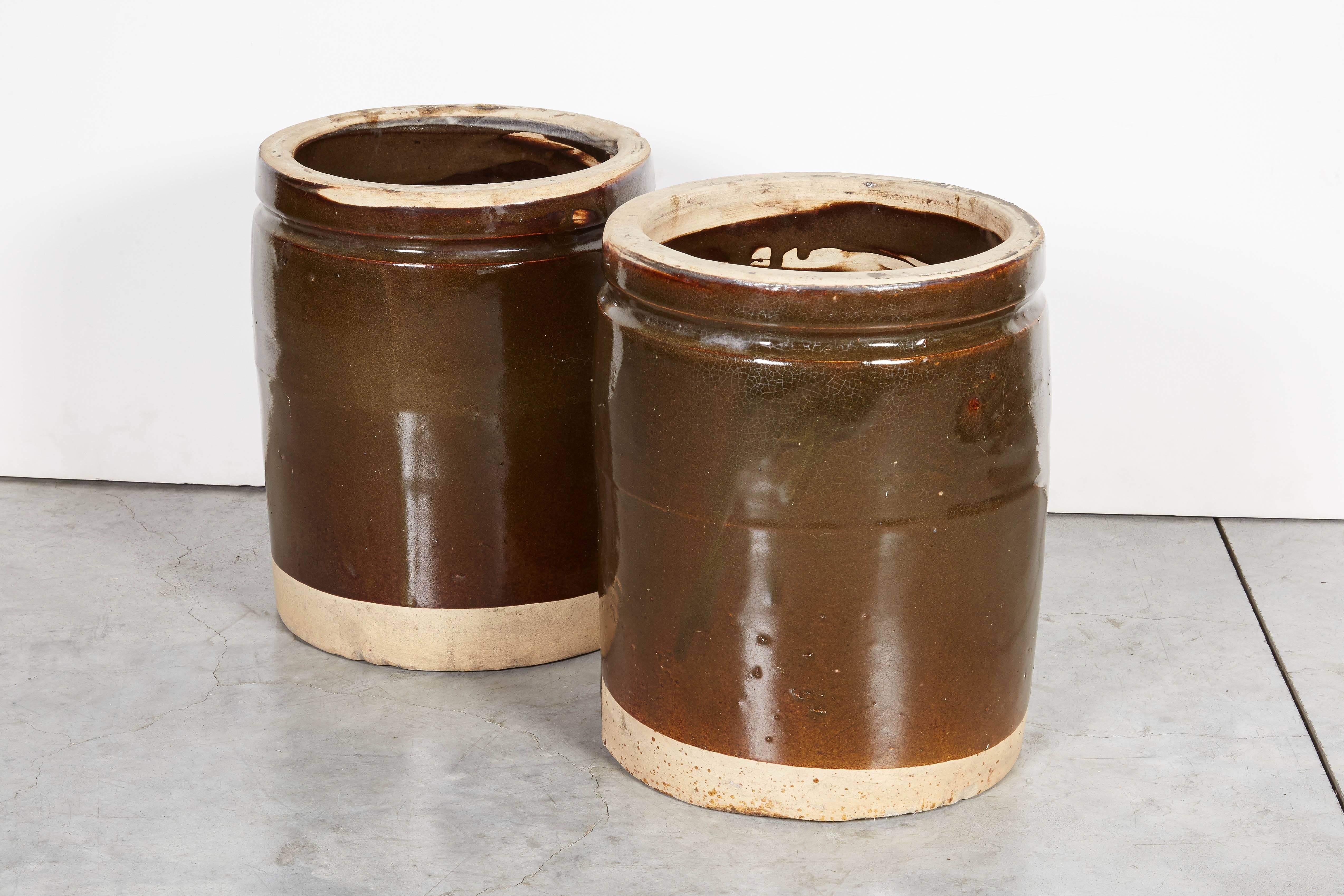 Large Wide Mouth Heavy Ceramic Food Jars, circa 1940 In Excellent Condition For Sale In New York, NY