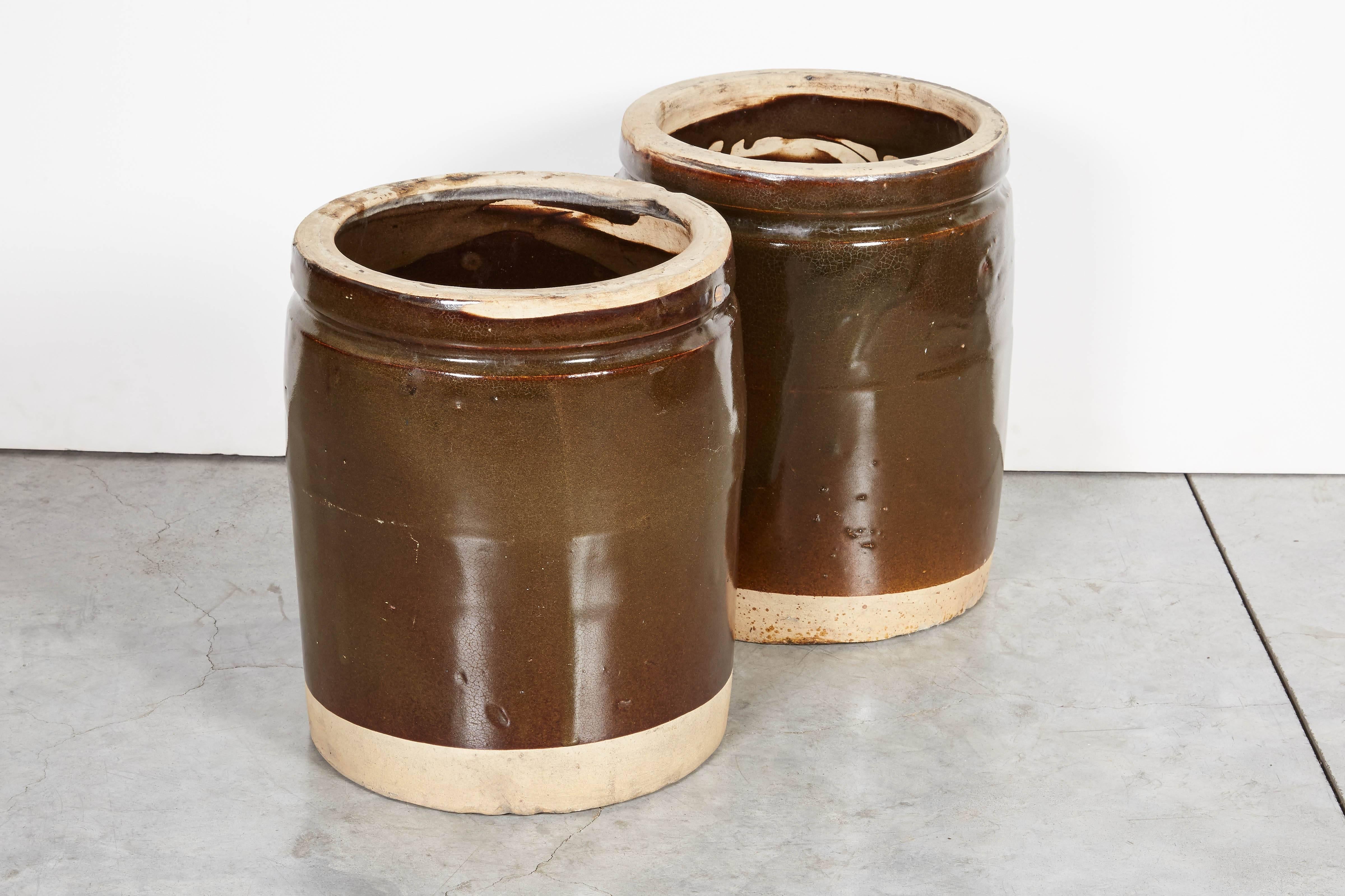 20th Century Large Wide Mouth Heavy Ceramic Food Jars, circa 1940 For Sale