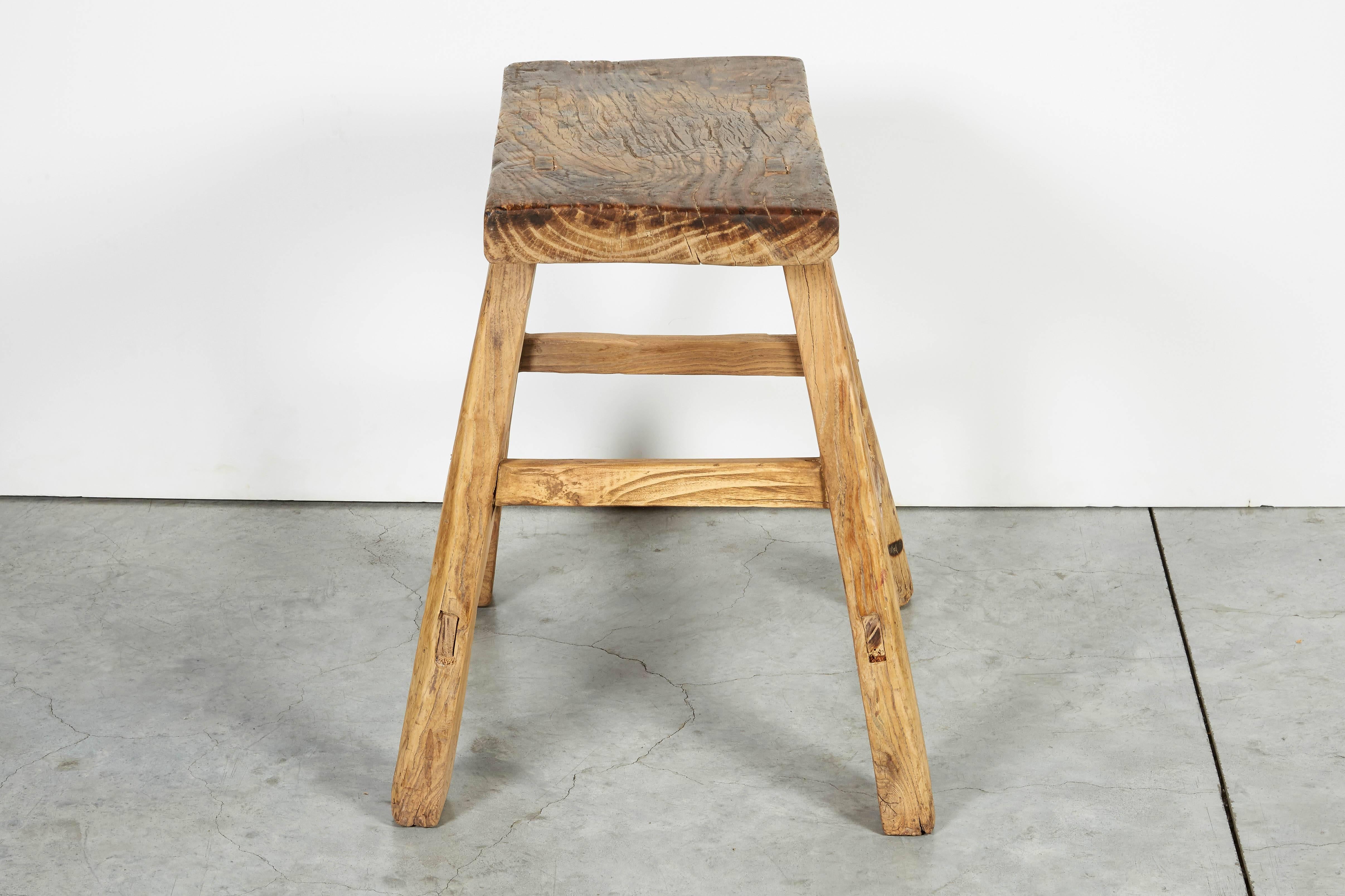 Elm Classic Antique Chinese Stool, Great Patina